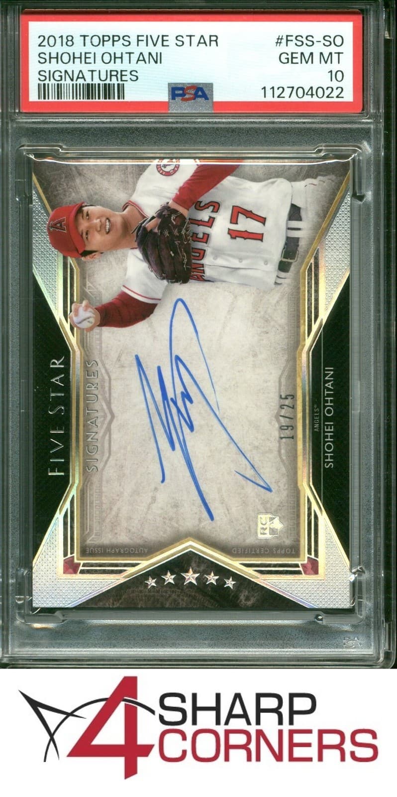 2018 TOPPS FIVE STAR SIGNATURES AUTO #FSS-SO SHOHEI OHTANI RC #/25 POP 3 PSA 10