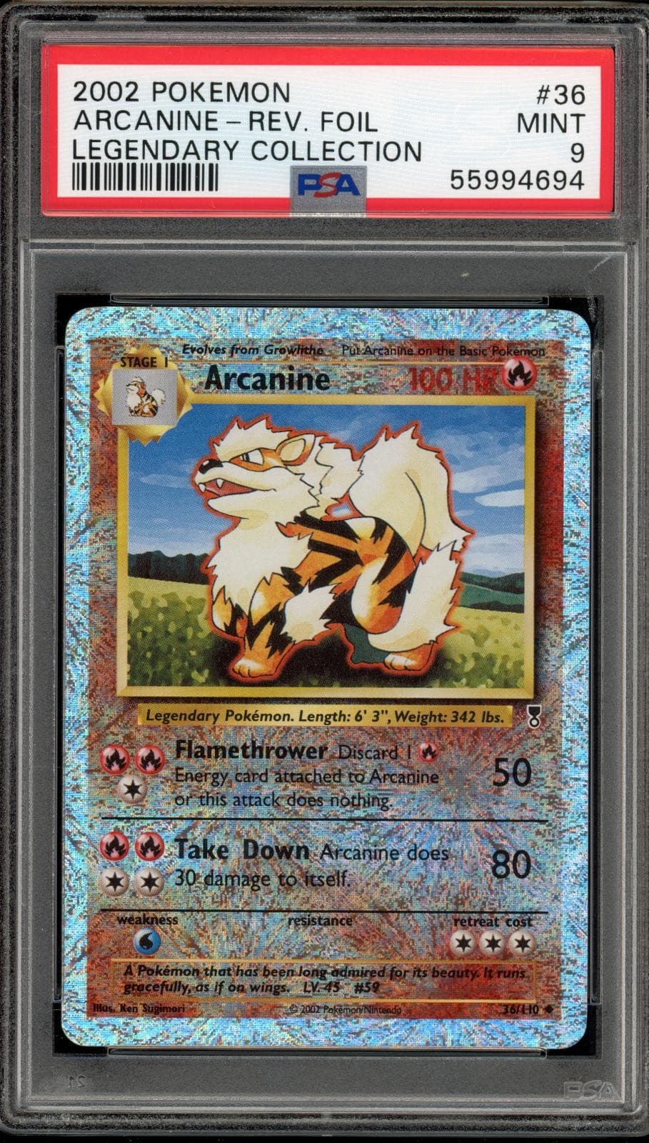 Pokemon Arcanine Reverse Holo Legendary Coll. 36 PSA 9 Mint