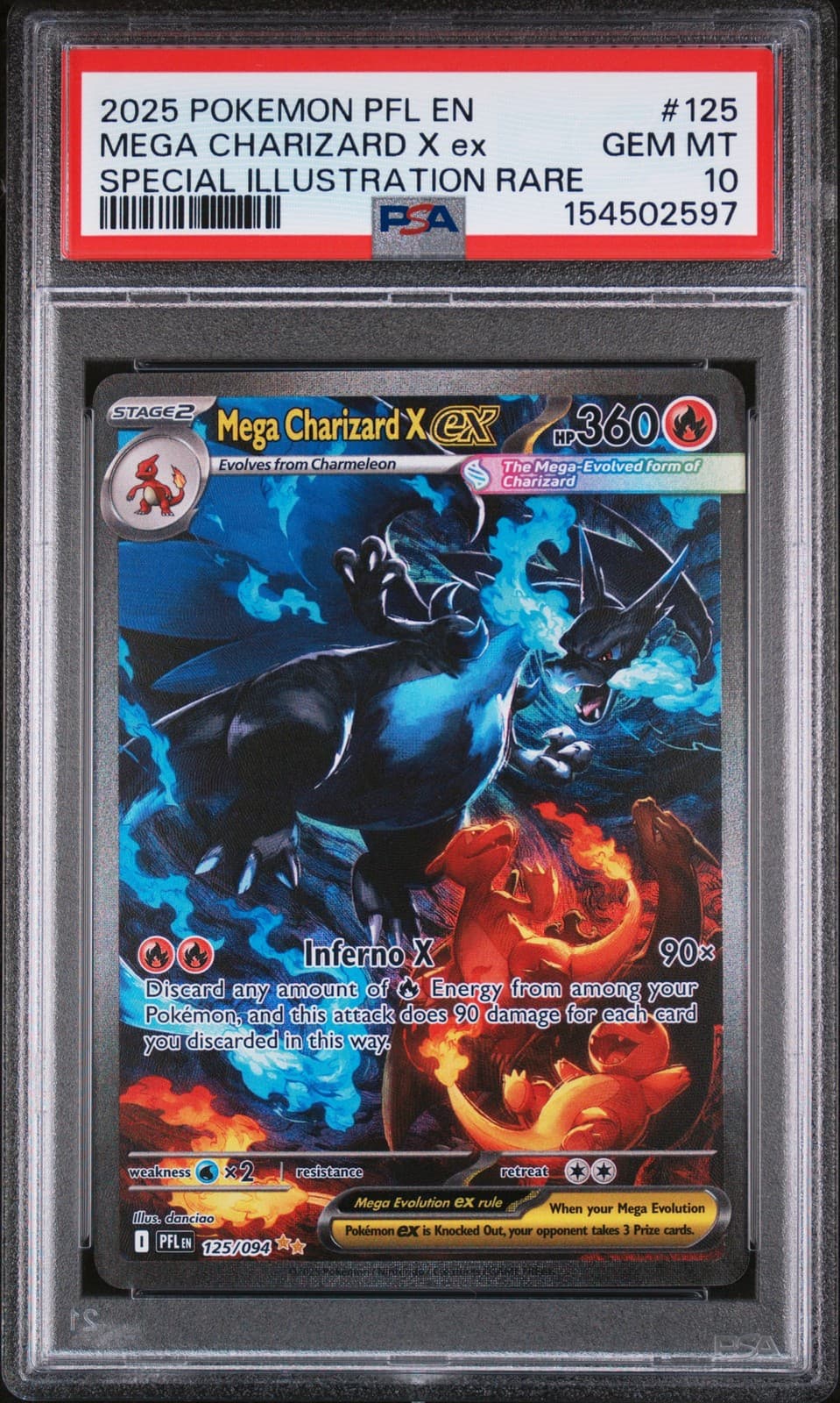 2025 POKEMON PFL EN-PHANTASMAL FLAMES #125 MEGA CHARIZARD X EX PSA 10