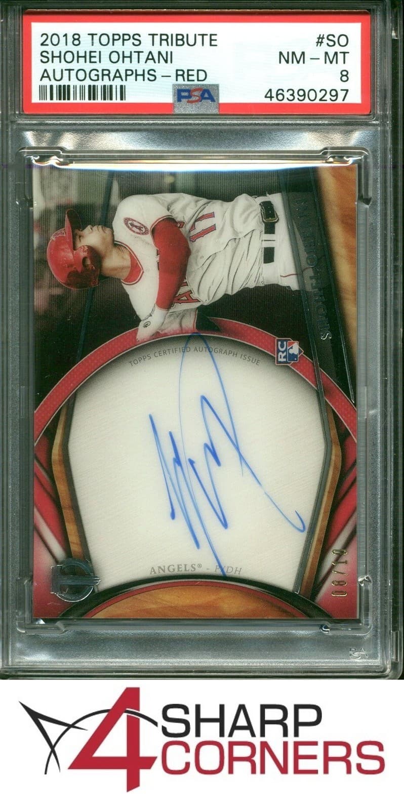 2018 TOPPS TRIBUTE AUTOGRAPHS RED #SO SHOHEI OHTANI RC #/10 POP 1 PSA 8