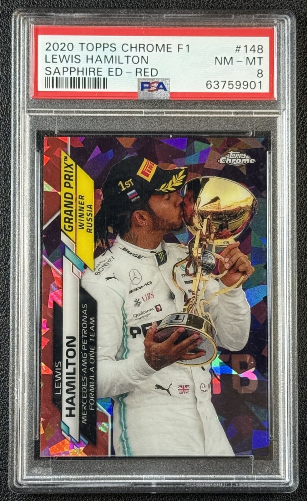 LEWIS HAMILTON PSA 8 2020 TOPPS CHROME SAPPHIRE FORMULA 1 #148 RED REFRACTOR 4/5