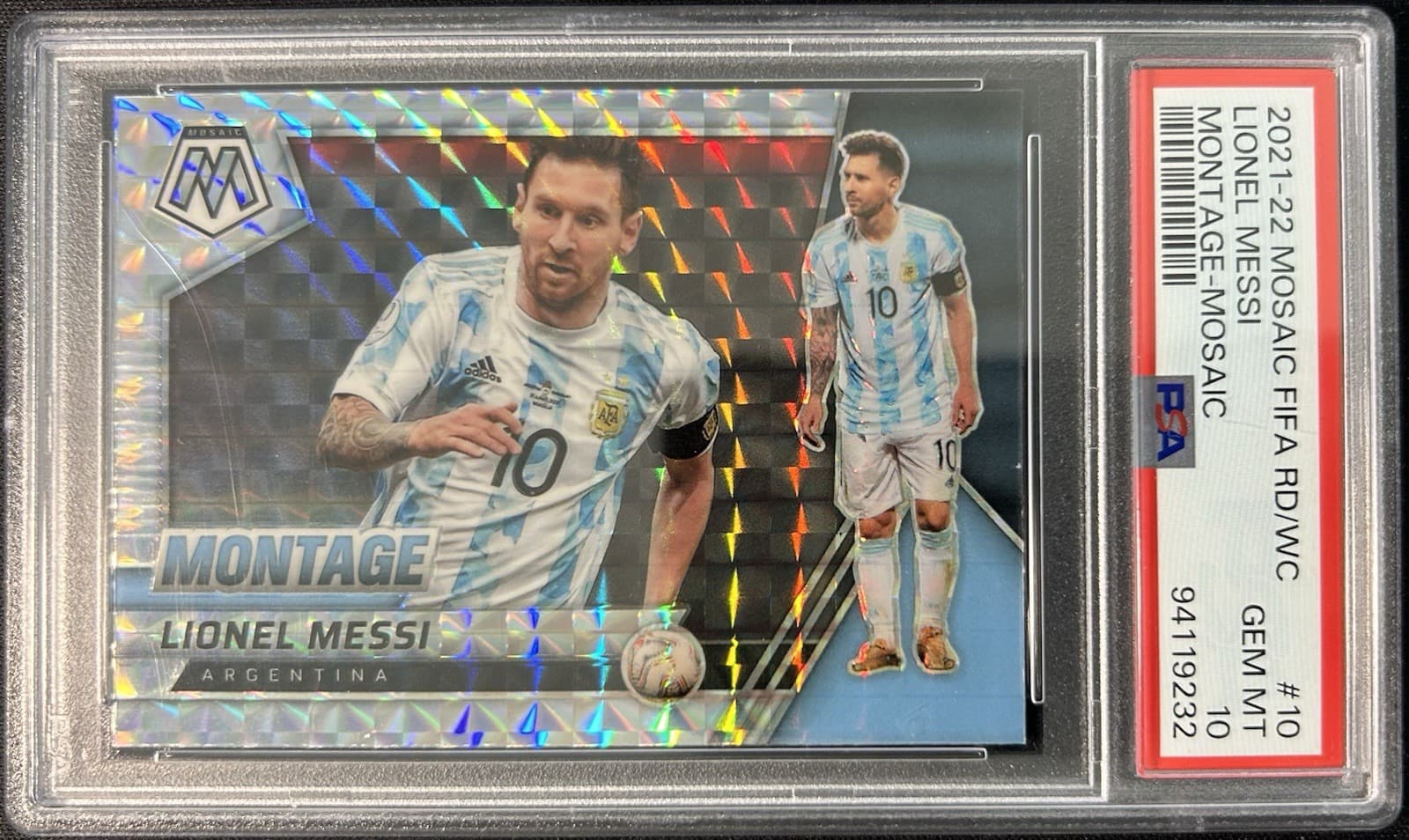 Panini Mosaic 2021-22 FIFA Road to WC Lionel Messi Montage Mosaic #10 PSA 10