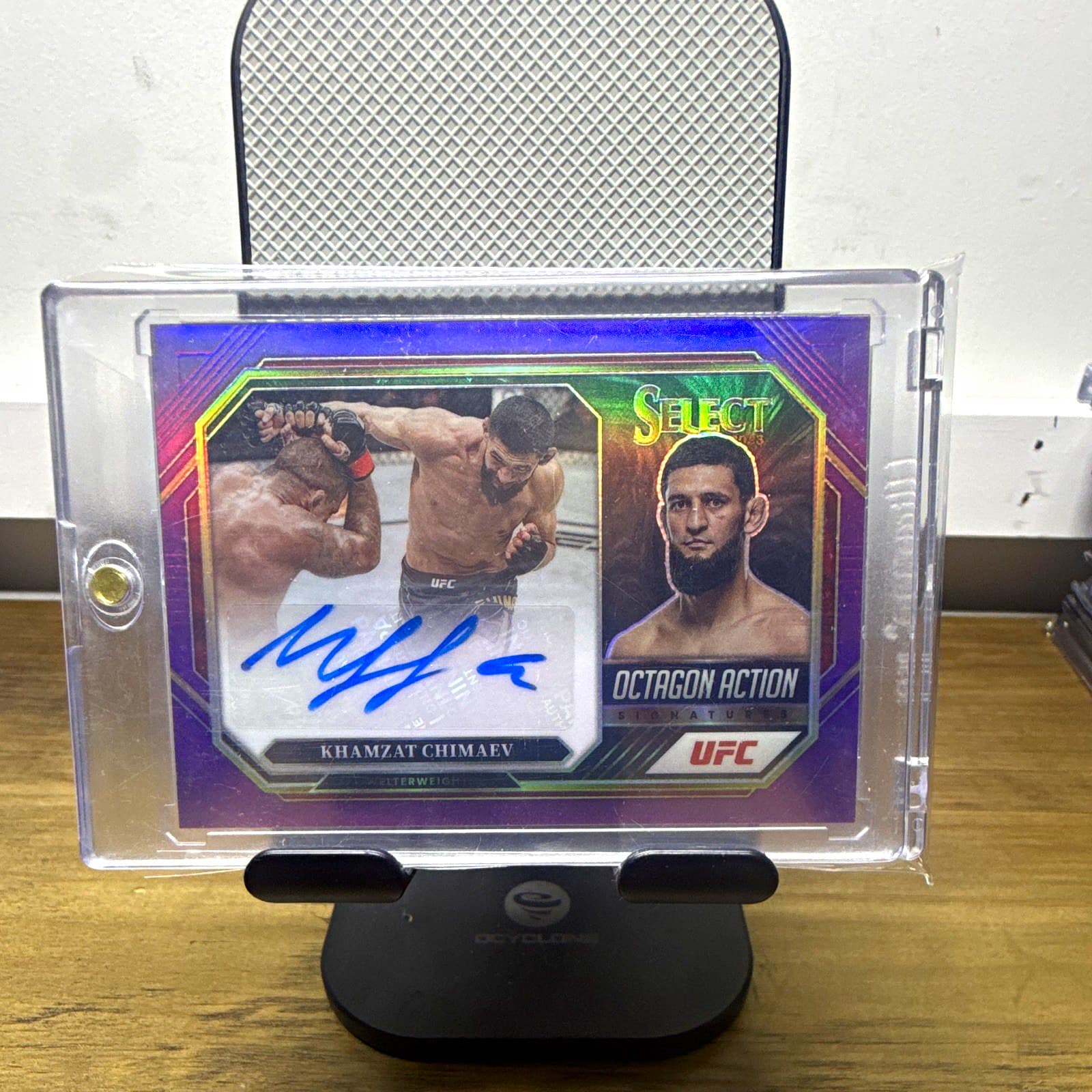 Panini 2023 Select UFC Khamzat Chimaev Octagon Action Signatures Purple Auto /49