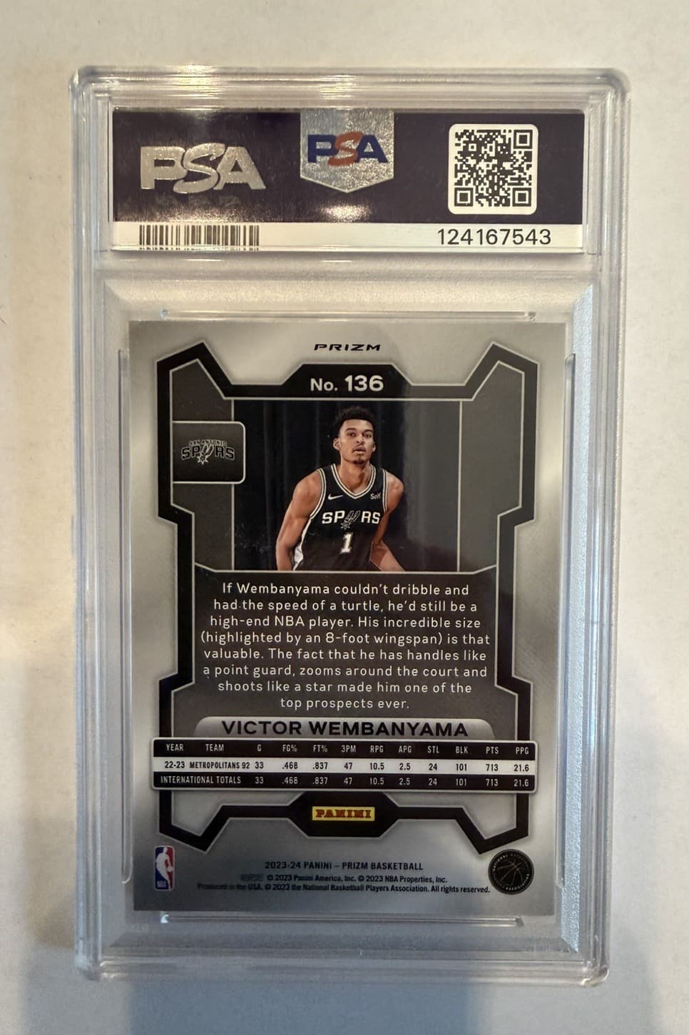 2023 Panini Prizm Victor Wembanyama Silver PSA 9 Rookie RC Spurs