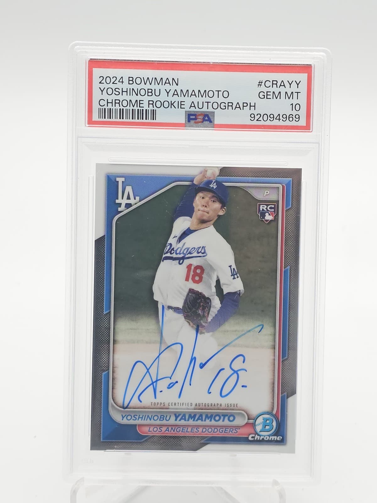 YOSHINOBU YAMAMOTO 2024 BOWMAN CHROME ROOKIE AUTO #CRA-YY DODGERS PSA 10 Q6619