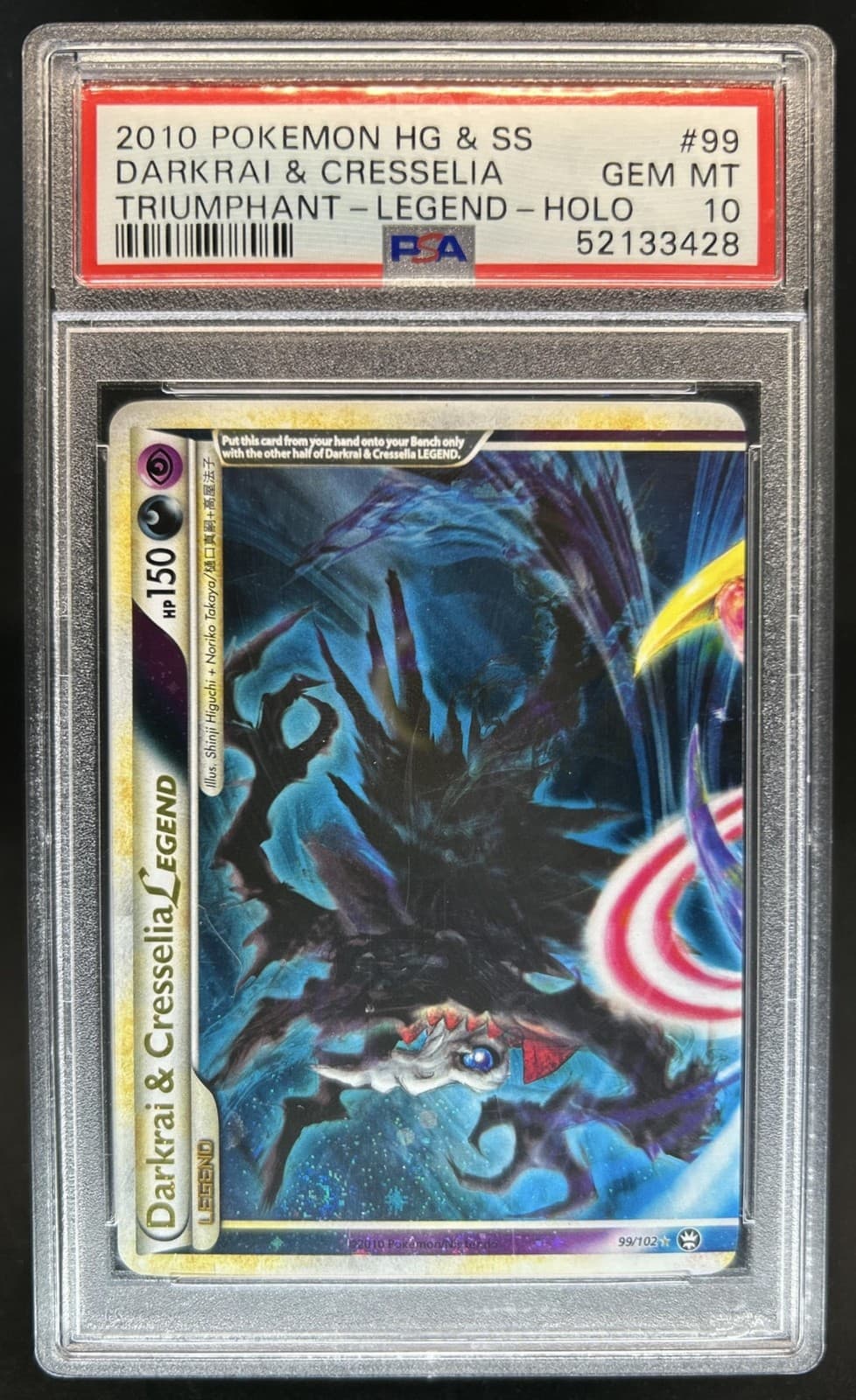 2010 Pokemon HeartGold Triumphant Darkrai Cresselia LEGE #99/102 PSA 10