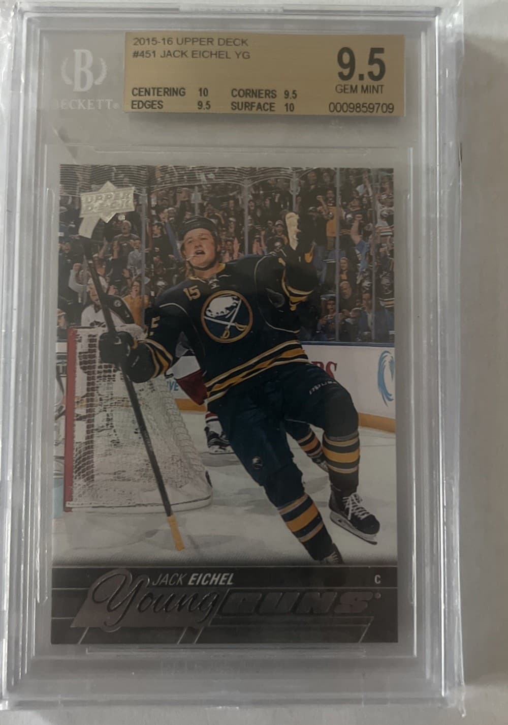 2015-16 Upper Deck - Young Guns Jack Eichel #451 (RC) BGS 9.5 . Sub grade 10’s