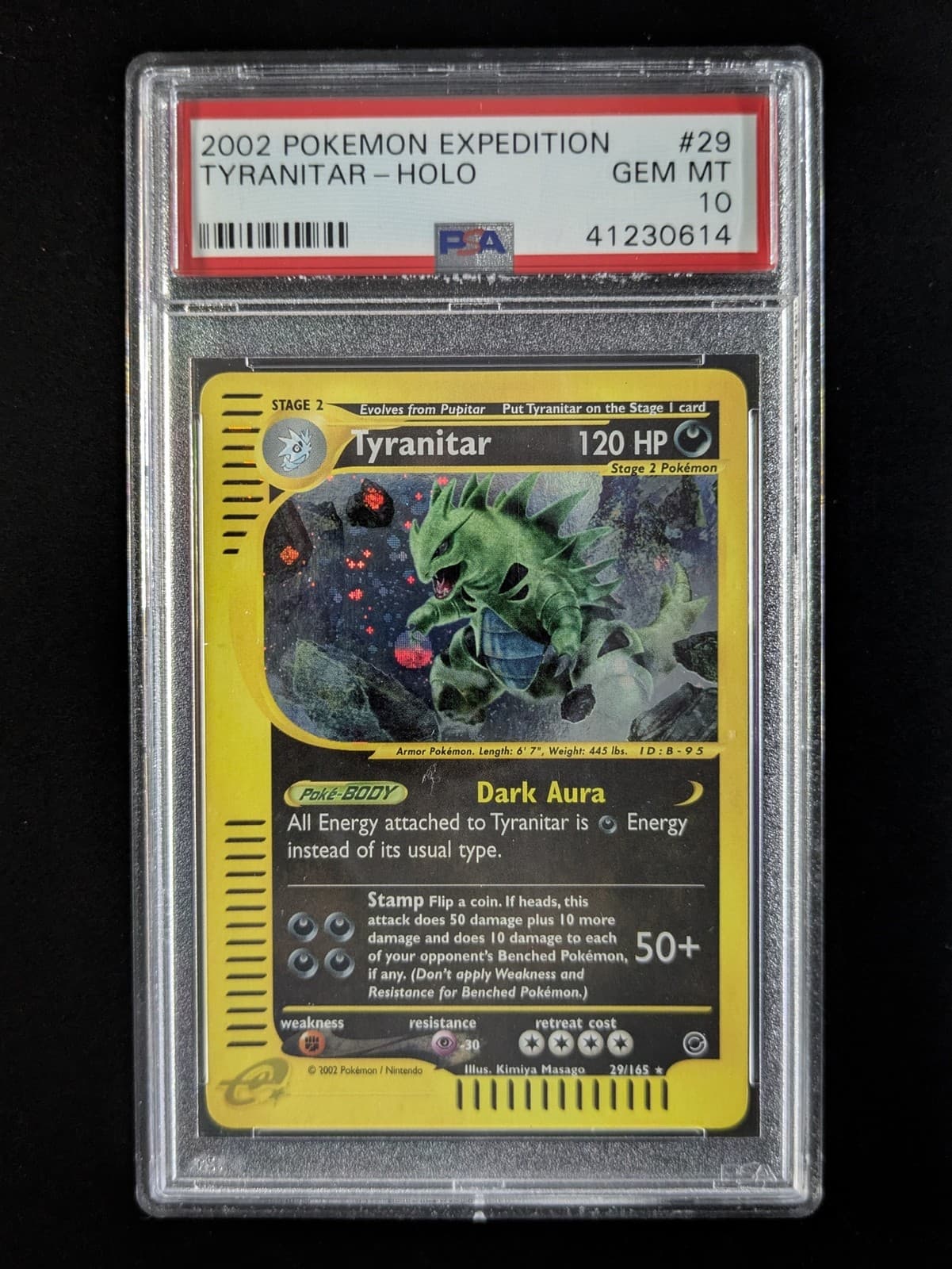 2002 Pokemon TYRANITAR #29/165 Expedition Set Cosmos Holo Rare English PSA 10