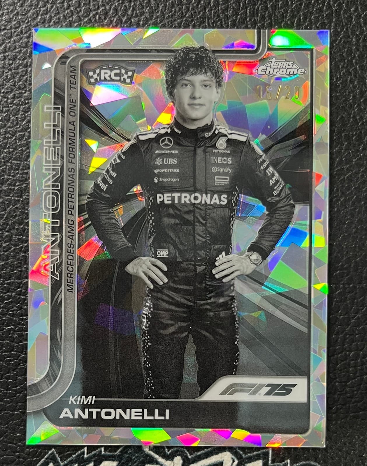 2025 Topps Chrome F1 75th Sapphire Kimi Antonelli #8 RC Rookie Black&White /20