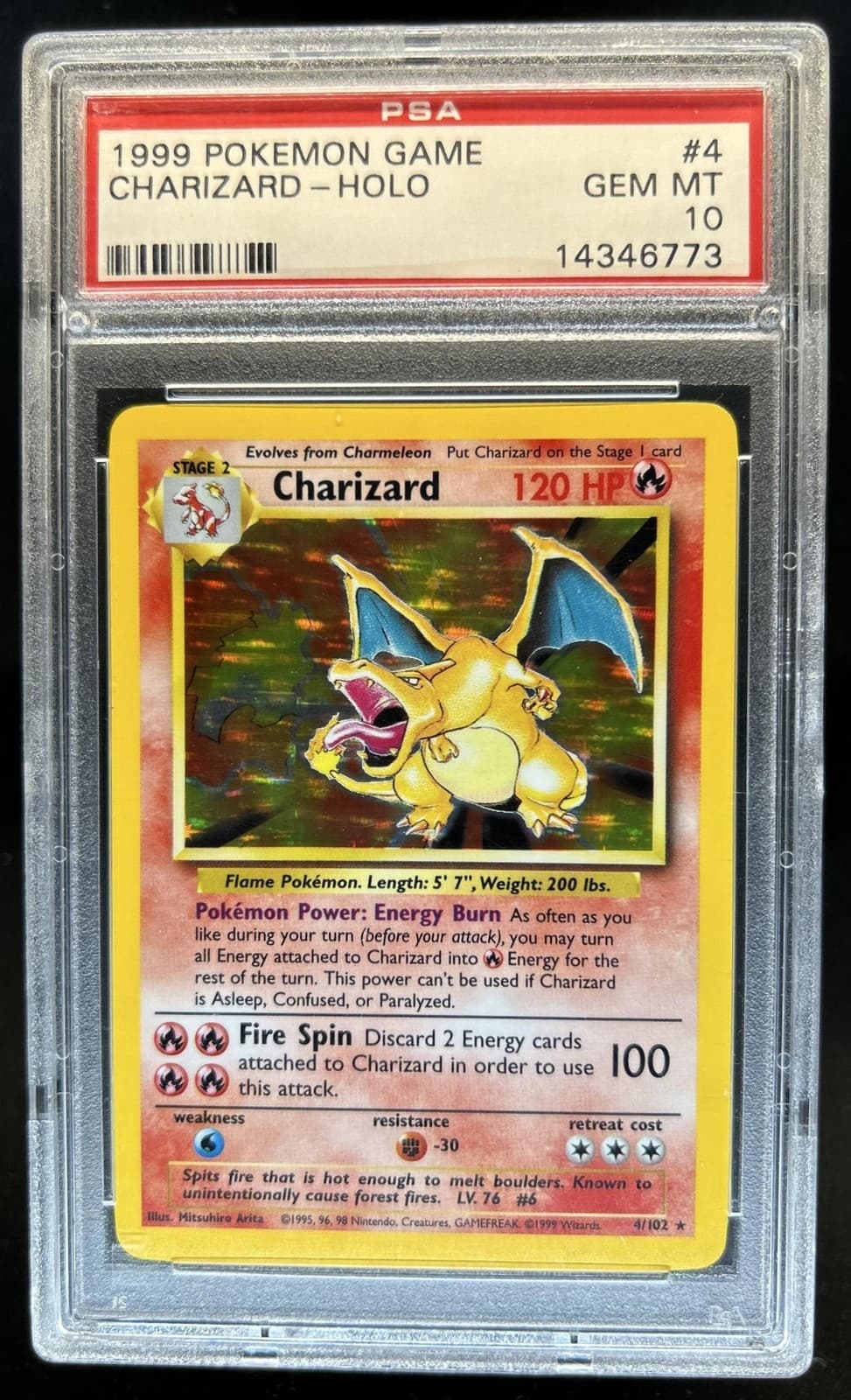 1999 Pokemon Unlimited Charizard Rare Holo #4/102