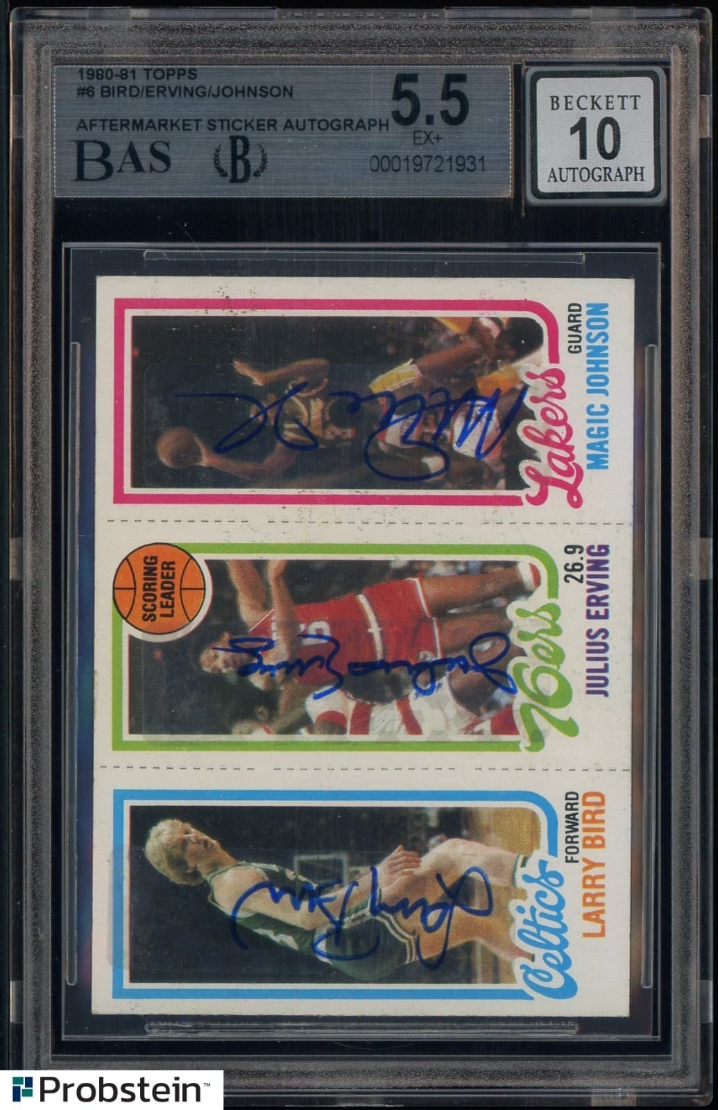 1980-81 Topps Larry Bird Magic Johnson RC Julius Erving HOF BGS 5.5 w/ 10 AUTO's