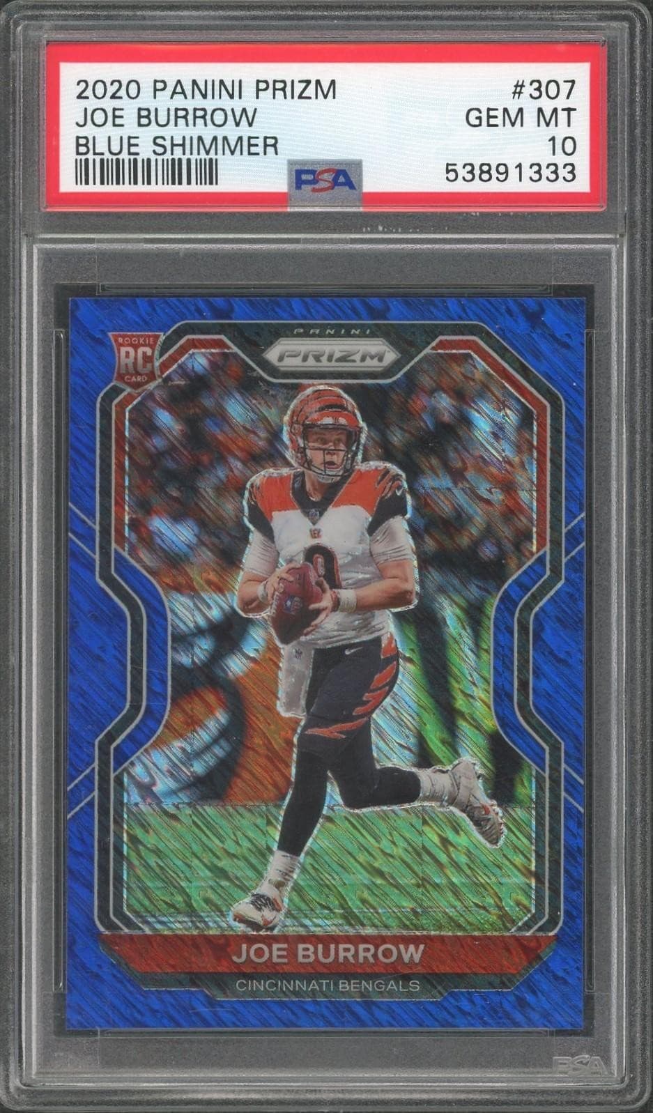2020 Panini Prizm Joe Burrow Blue Shimmer Rookie /25 PSA 10