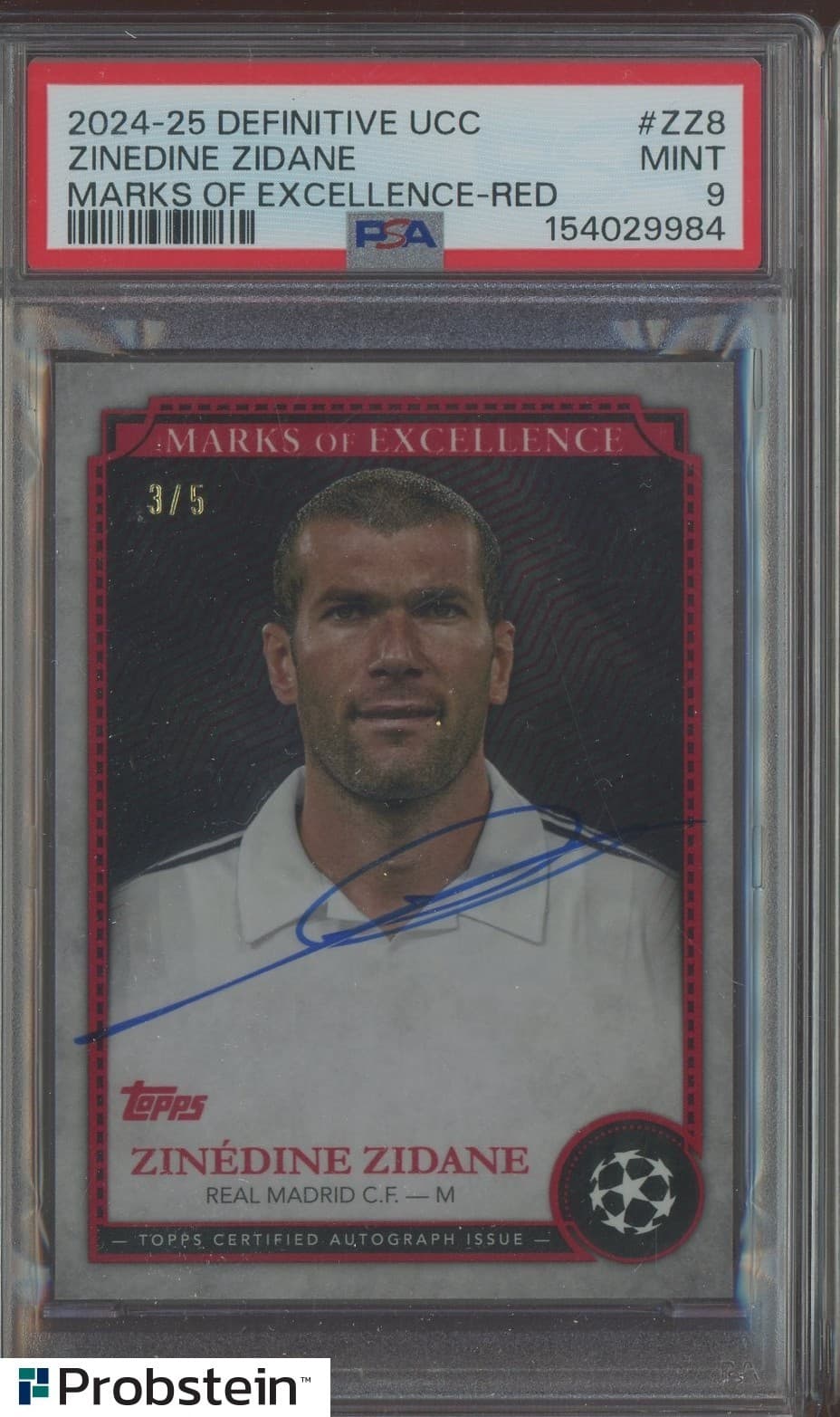 2024 Topps Definitive UCC Marks Of Excellence Red Zinedine Zidane AUTO 3/5 PSA 9