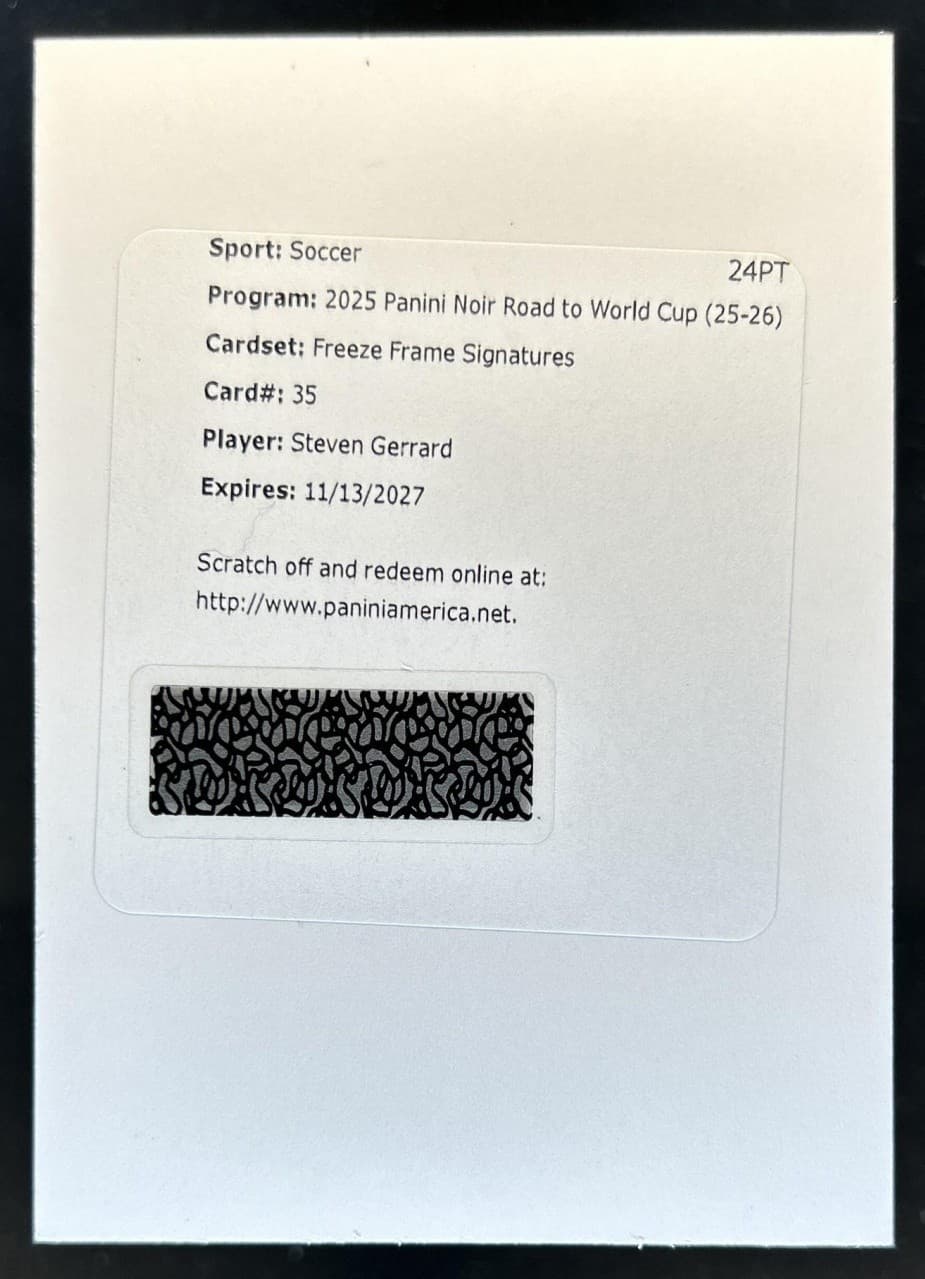 2025-26 Noir World Cup Steven Gerrard Freeze Frame Auto Autograph Redemption #35