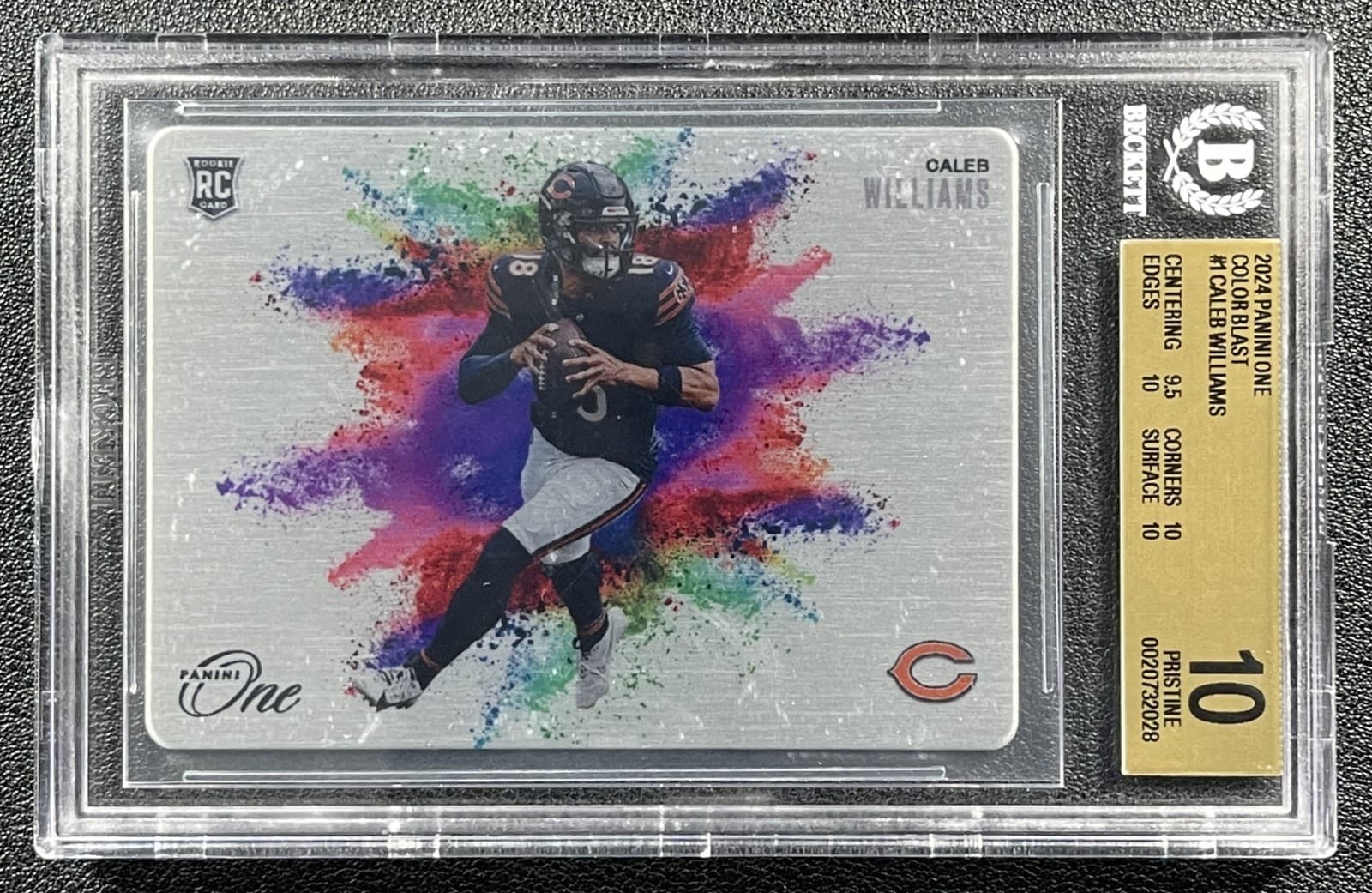 CALEB WILLIAMS BGS 10 PRISTINE 2024 PANINI ONE #CB-CWS ROOKIE COLOR BLAST RC SP