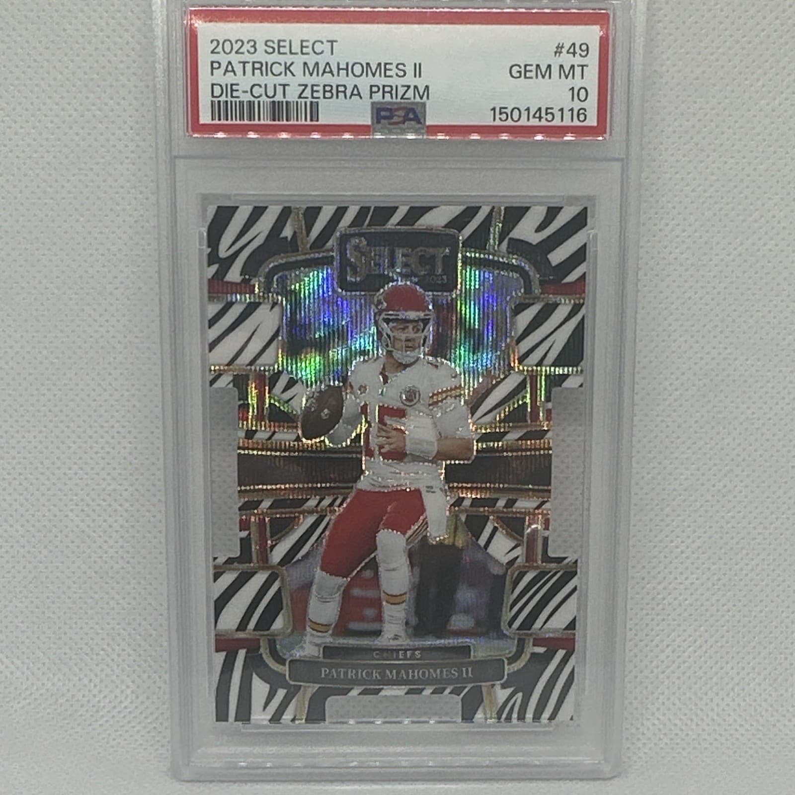 Panini 2023 Select Patrick Mahomes II Chiefs #49 Concourse Zebra Prizm PSA 10