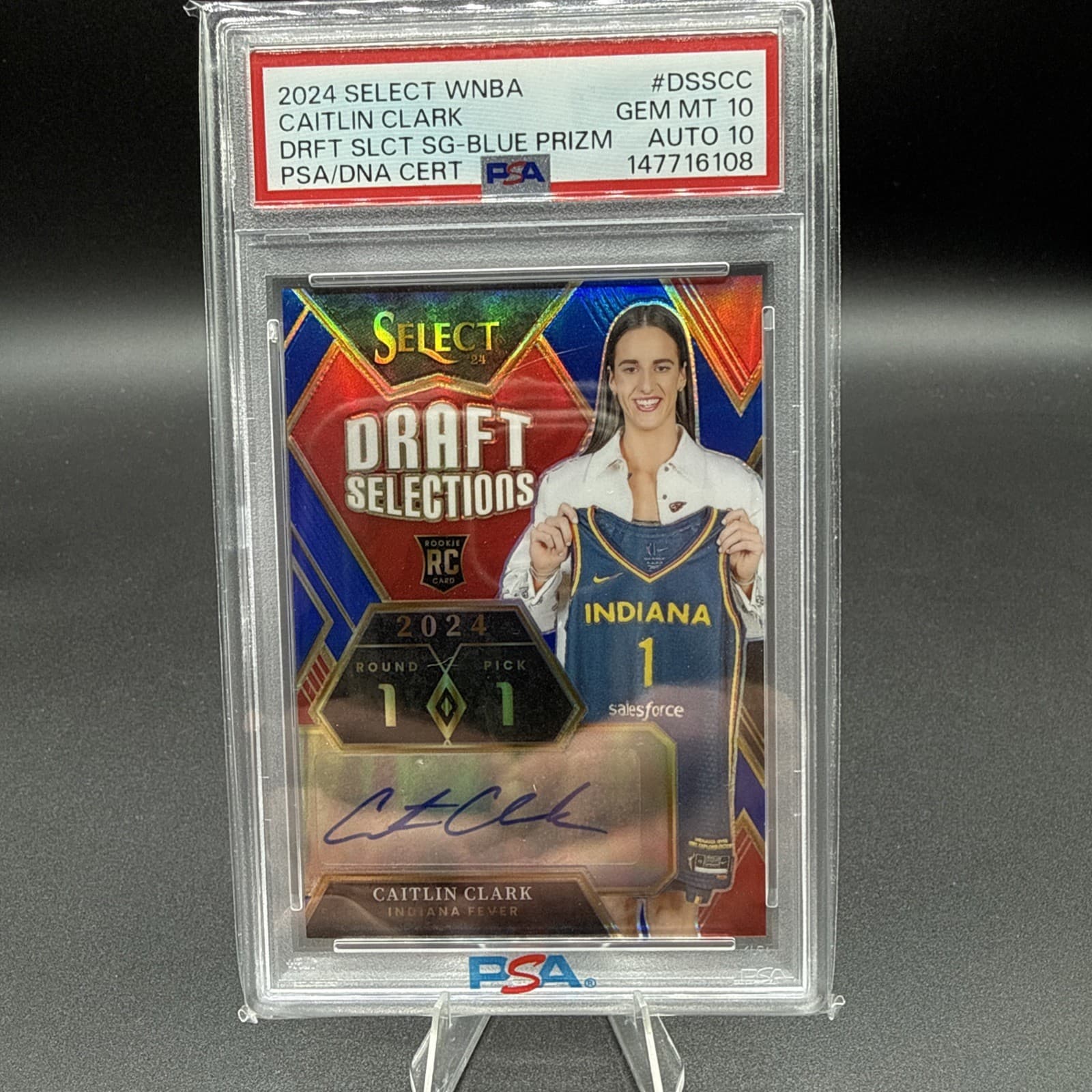 CAITLIN CLARK 2024-25 SELECT DRAFT SELECTIONS ROOKIE BLUE Prizm AUTO /49 PSA 10