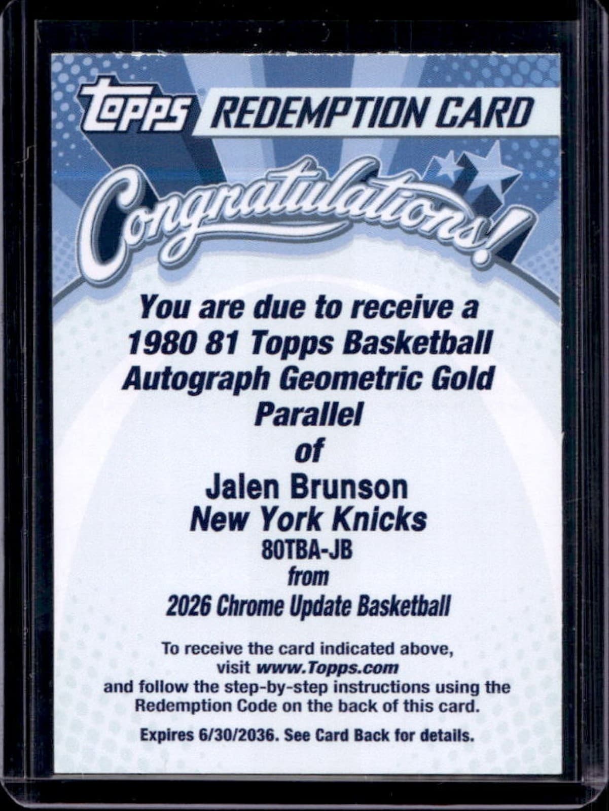 2025-26 Topps Chrome Update Jalen Brunson 1980-81 Auto Gold Geometric SSP #/50