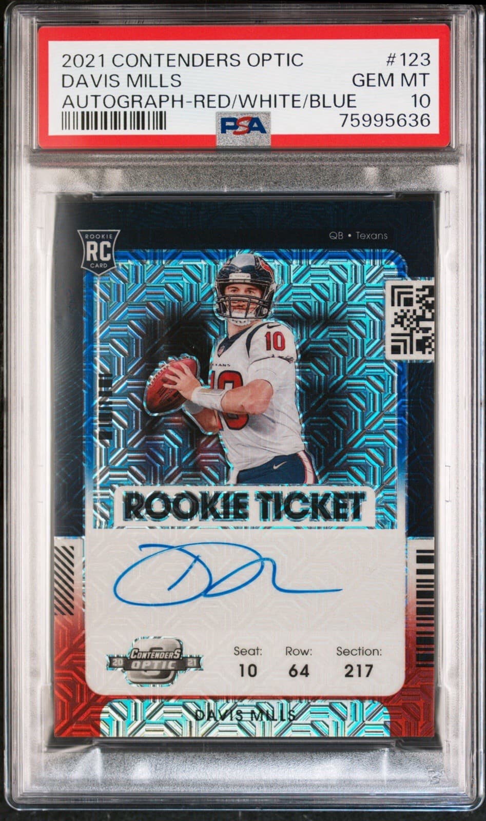 2021 PSA 10 Davis Mills Contenders Optic Red White & Blue RC Auto /13!  GEM!