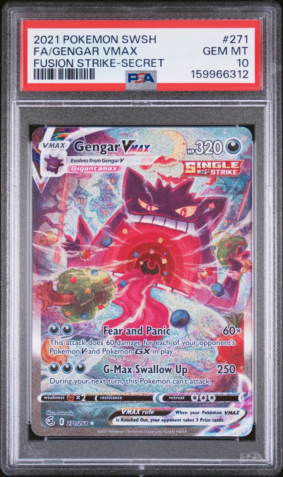 2021 Pokemon Fusion Strike Gengar Vmax #271 GEM MT PSA 10 Alternate Art Secret