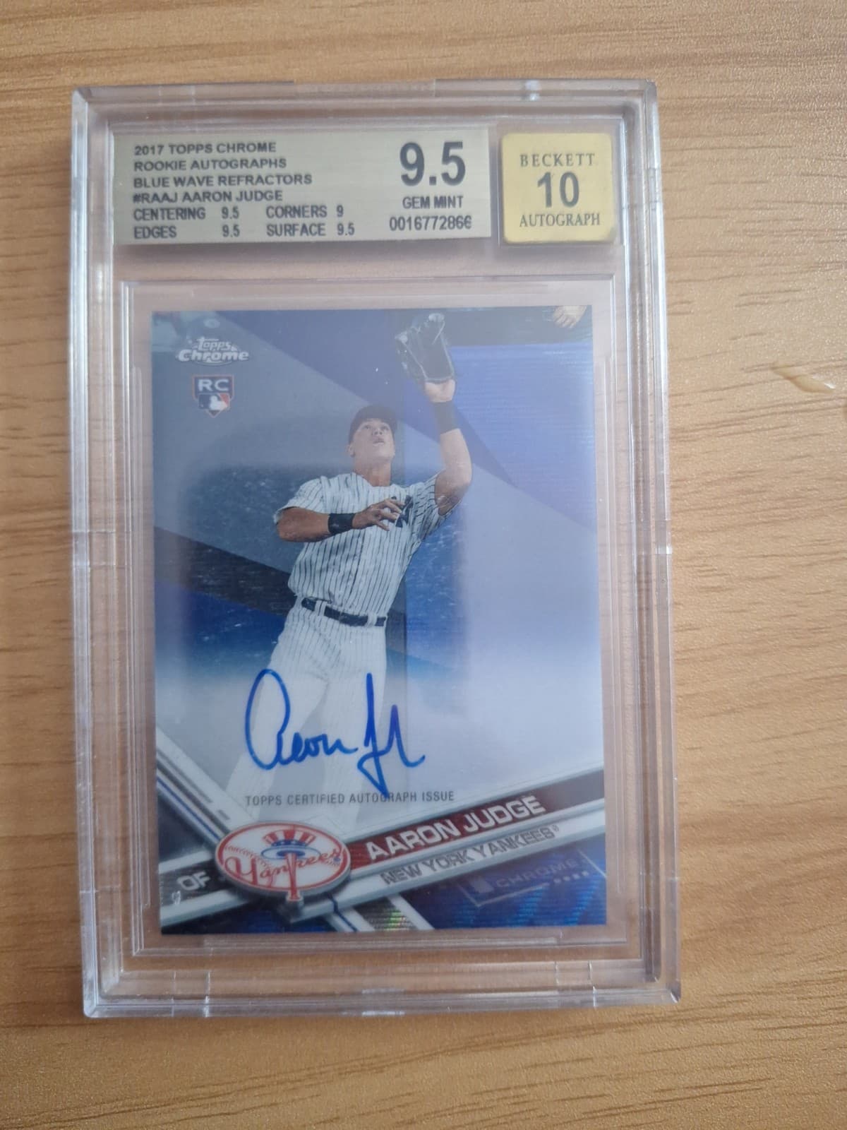 2017 Topps Chrome Aaron Judge Auto Blue Wave Refractor Rc Bgs 9.5 /75 Yankees