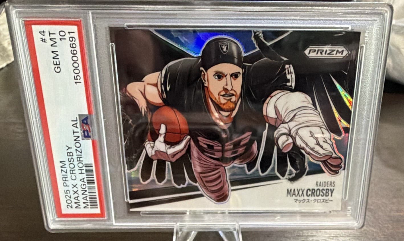 Panini 2025 Prizm Manga Horizontal Maxx Crosby #4 PSA 10 Raiders Card