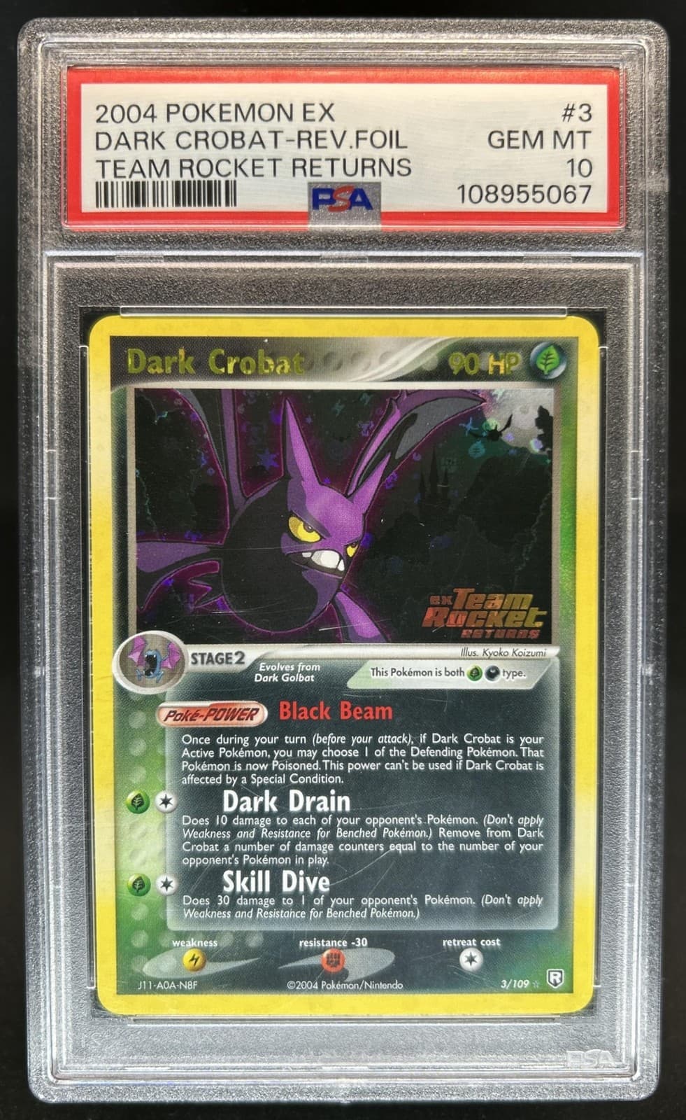 2004 Pokemon EX Team Rocket Returns Dark Crobat Reverse Holo #3/109 PSA 10