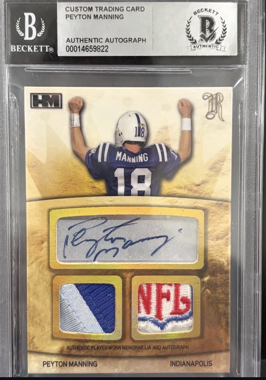 Bgs 1/1 Peyton Manning Nfl Shield Auto Patch Game Used Colts Hof Goat