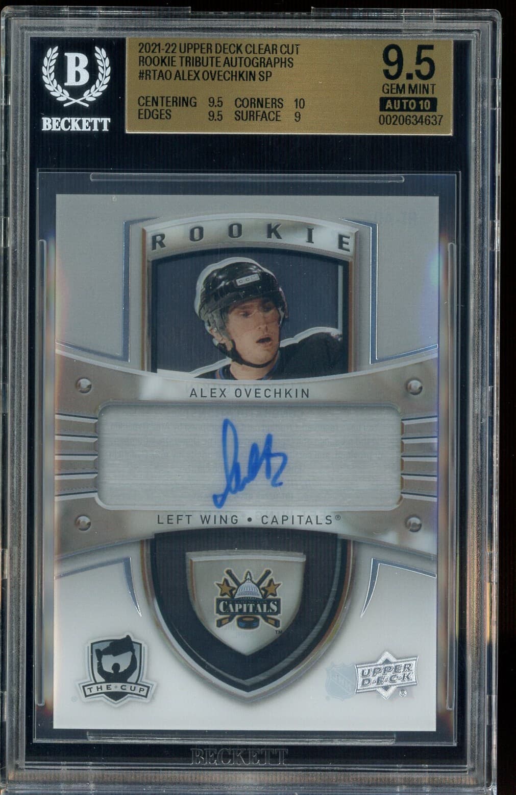 2021-22 Upper Deck Clear Cut Rookie Tribute Alex Ovechkin BGS 9.5 w/ 10 AUTO