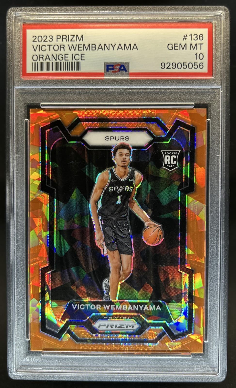 2023-24 Panini Prizm Victor Wembanyama Prizm Orange Ice RC #136 Spurs PSA 10