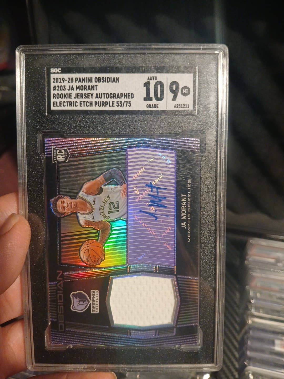 2019-20 Obsidian Ja Morant Etch Purple GU Jersey Auto RC /75 SGC 10/9 Mint 💥
