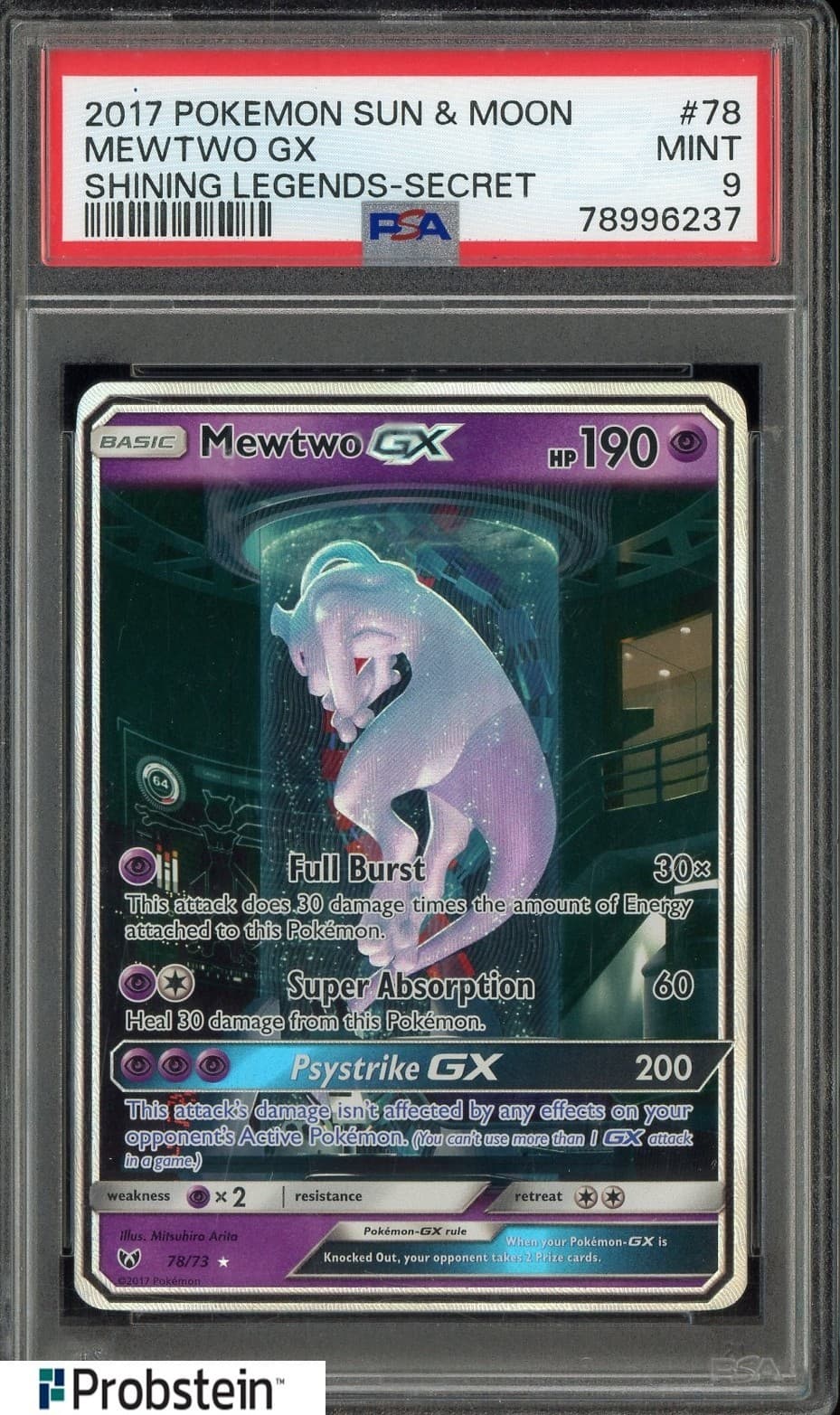 2017 Pokemon Sun & Moon Shining Legends Secret #78 Mewtwo GX PSA 9 MINT