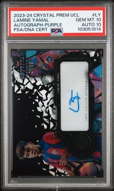 2023-24 Topps Crystal Premium UEFA Lamine Yamal Purple Rookie Auto /99 PSA 10/10