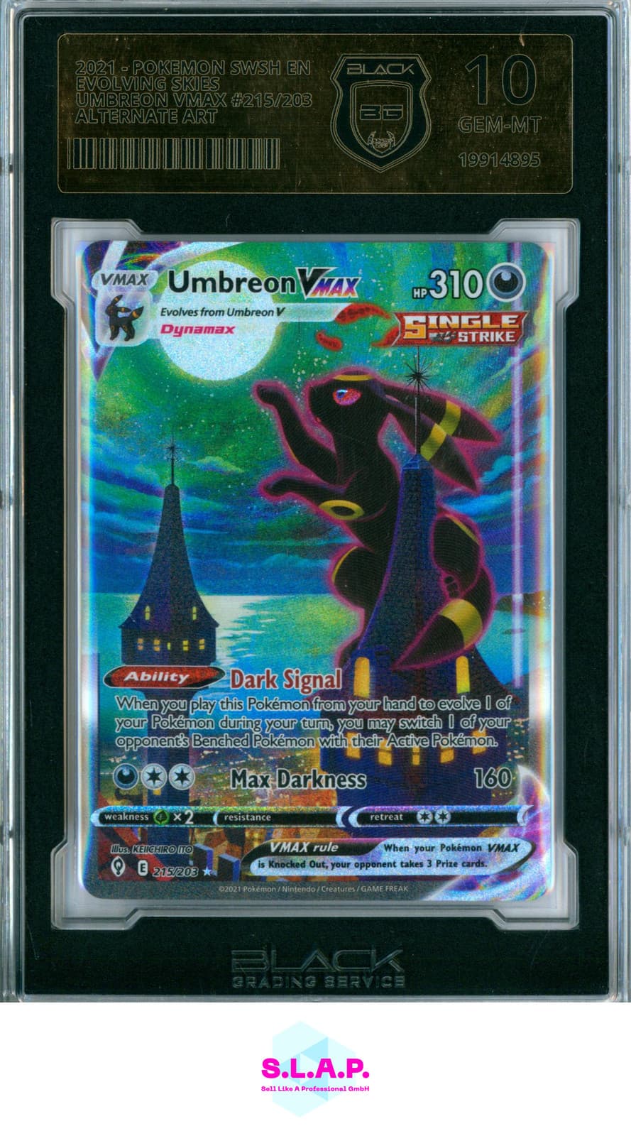 Umbreon Vmax Pokemon Evolving Skies Alternate Art English #215/203 2021 Black 10