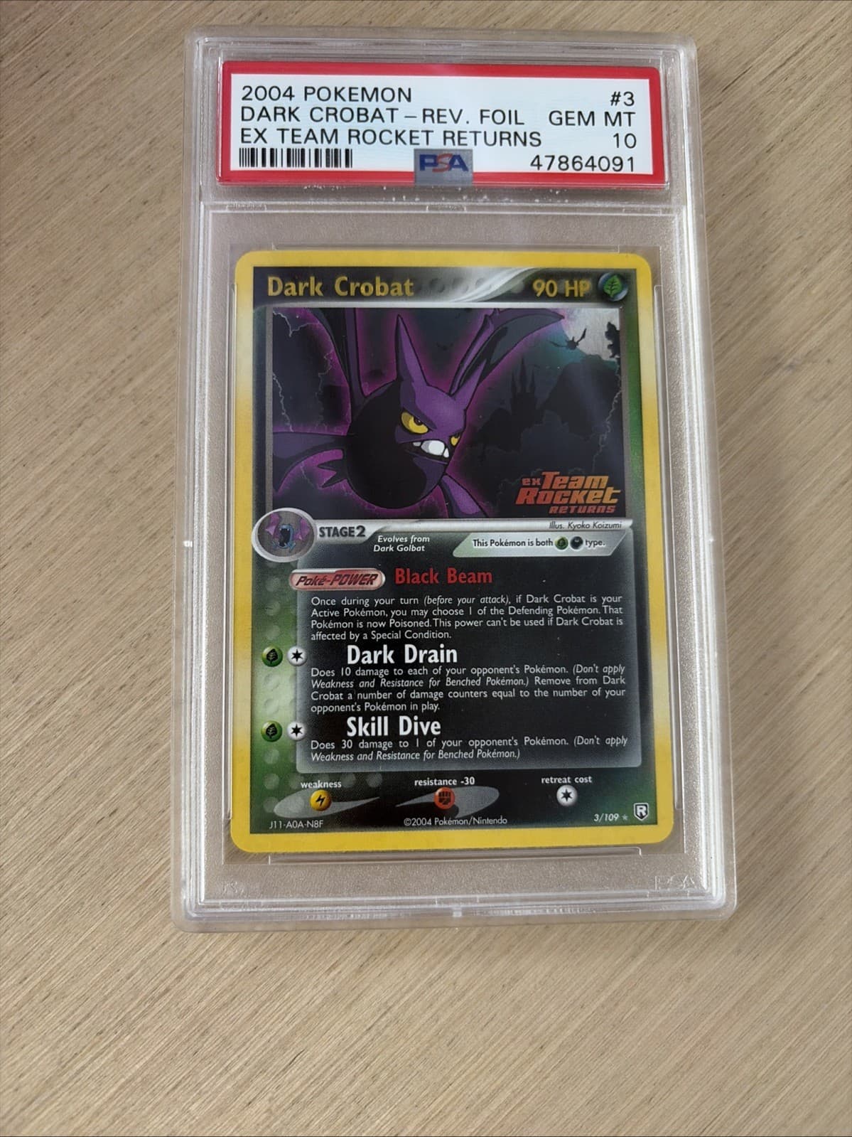 2004 POKEMON EX TEAM ROCKET RETURNS #3 DARK CROBAT-REVERSE FOIL PSA 10