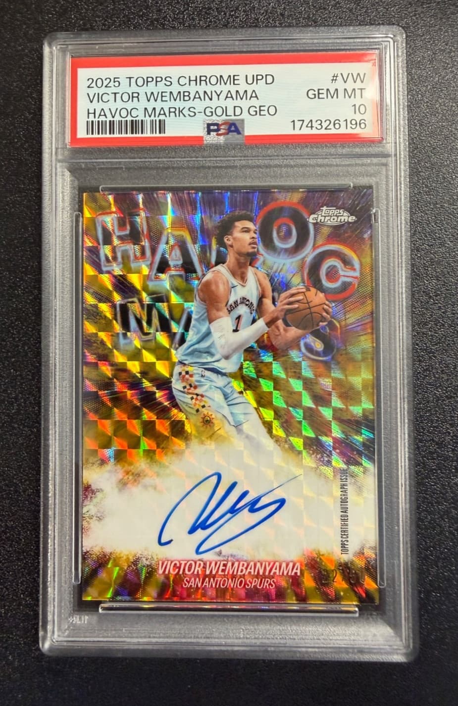 25-26 Topps Chrome Update Victor Wembanyama Havoc Marks Auto Gold Geo /50 PSA 10
