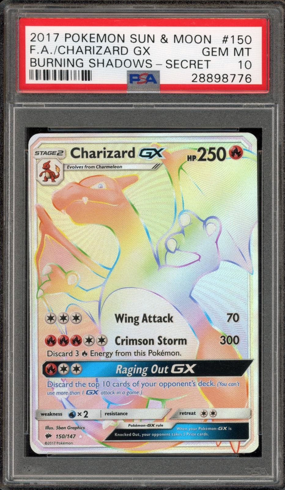 Pokemon Charizard Gx Burning Shadows 150/147 Secret Rare PSA 10 Gem Mint