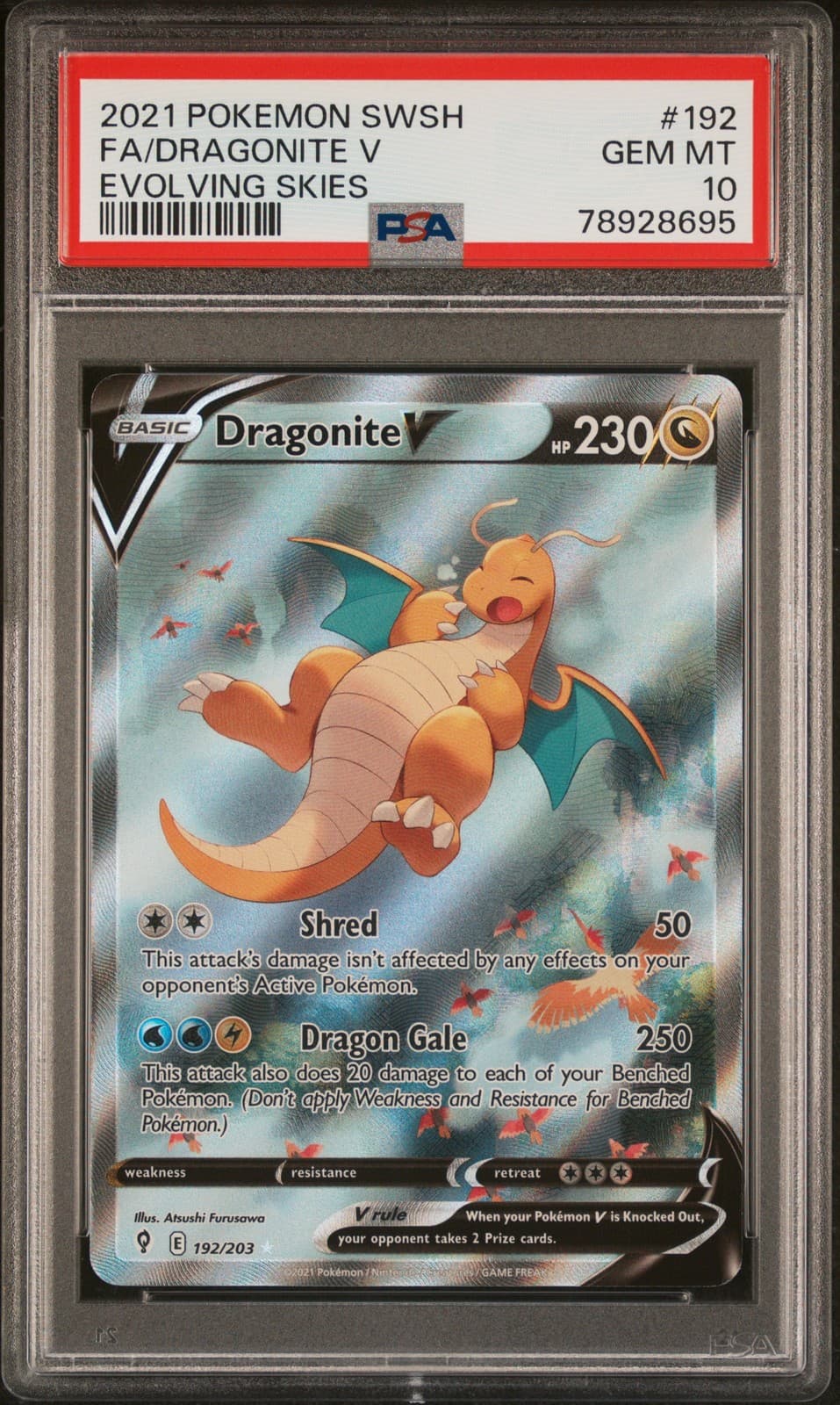 2021 Pokemon Sword & Shield Evolving Skies #192 Fa/Dragonite V Psa 10
