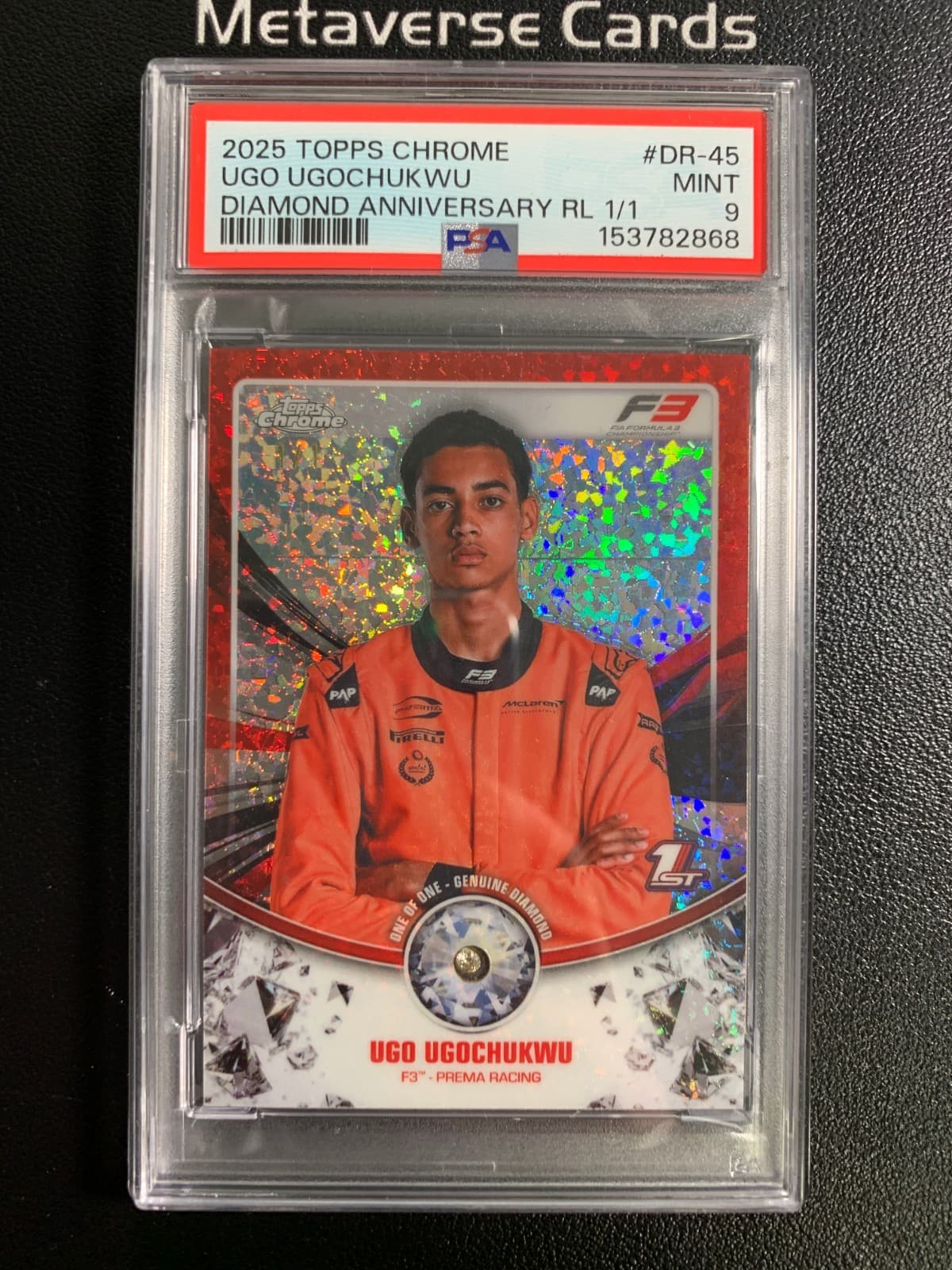 2025 Topps Chrome F1 Ugo Ugochukwu 1/1 Diamond Anniversary Relic PSA 9