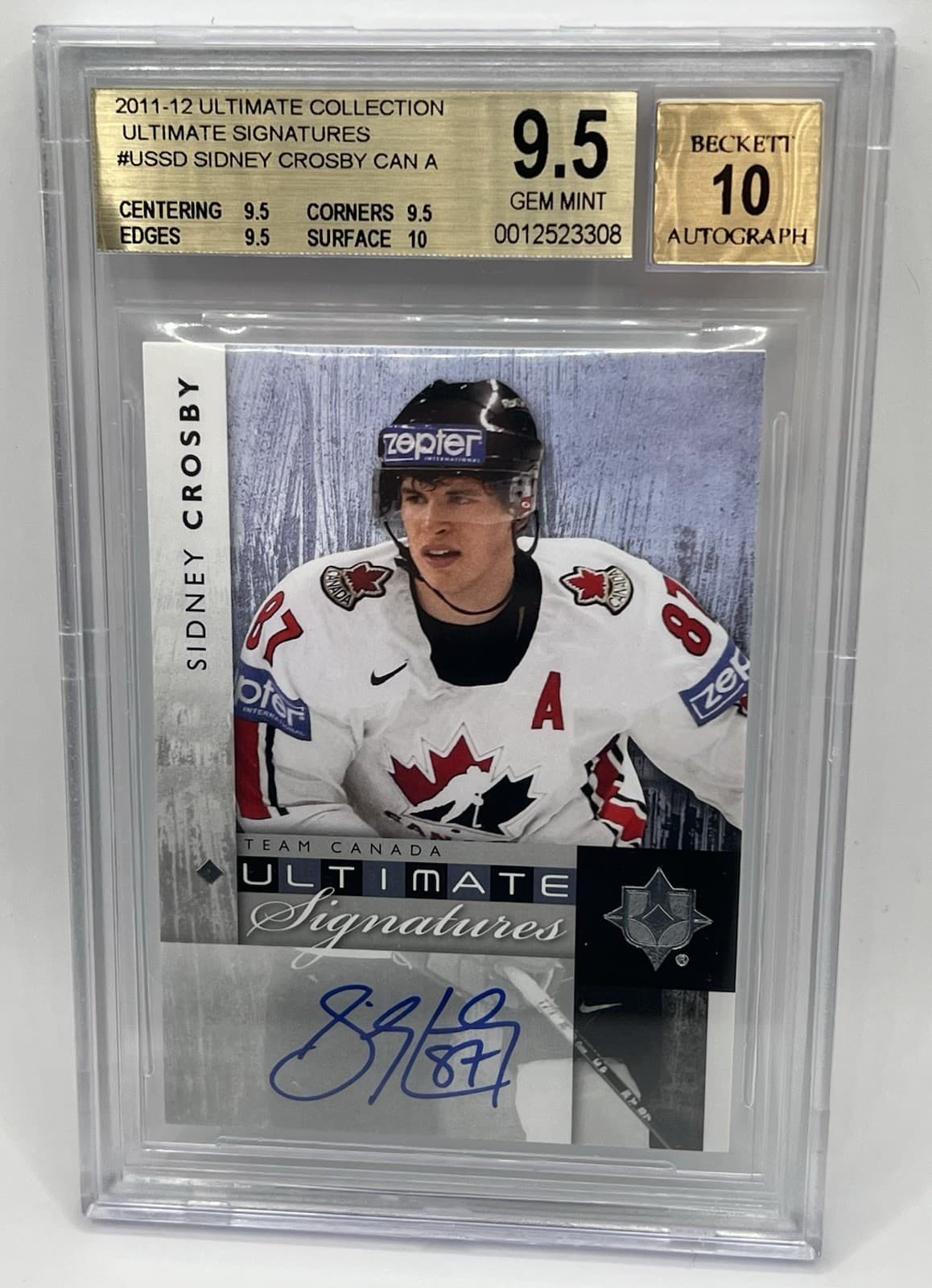 2011-12 UD Ultimate Signatures Sidney Crosby US-SD Team Canada auto SP - BGS 9.5