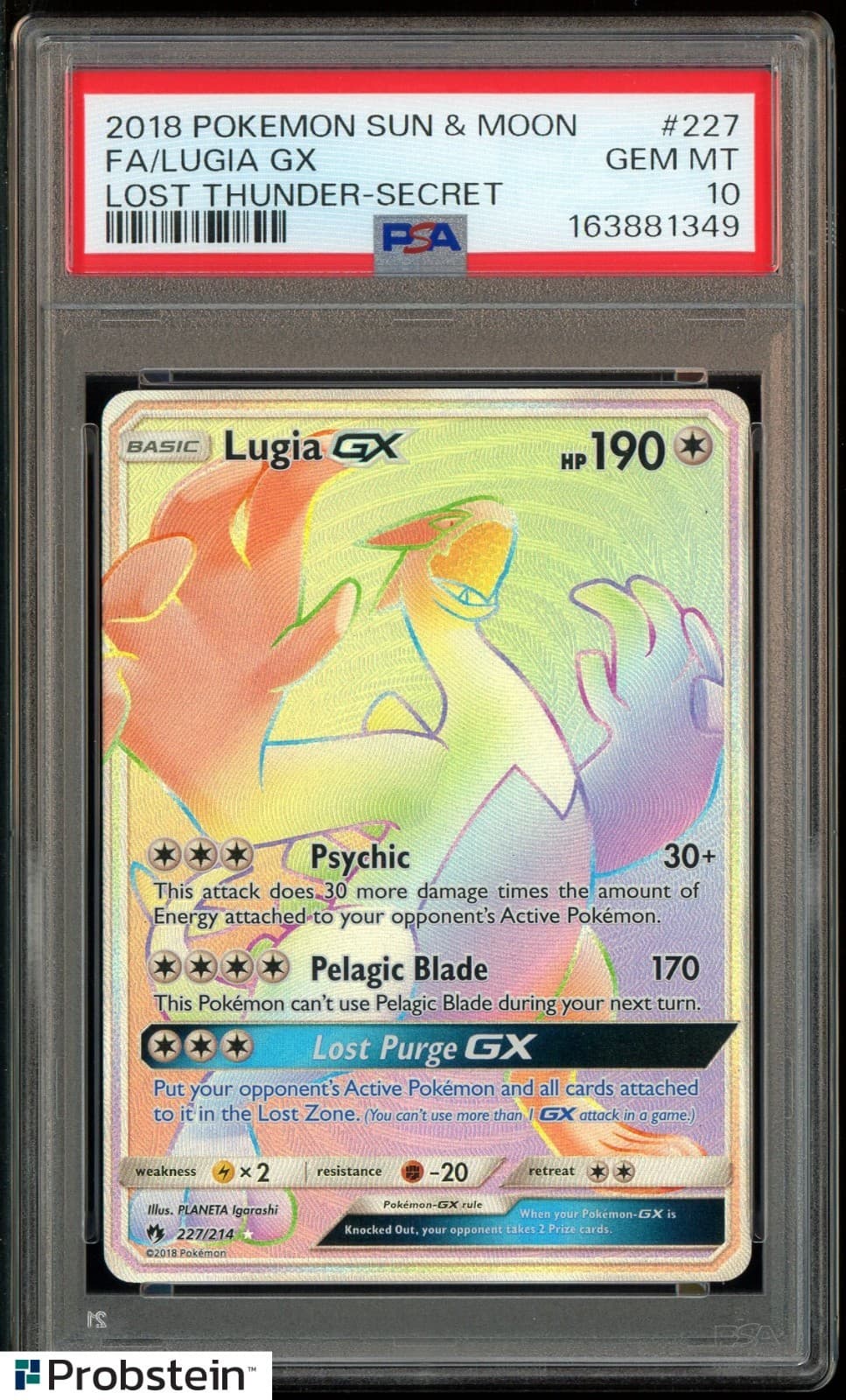 2018 Pokemon Sun & Moon Lost Thunder Secret #227 FA Lugia Gx PSA 10 GEM MINT