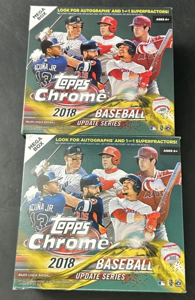 LOT (2) 2018 Topps Chrome Baseball Update Mega Box 7 Sealed Packs Ohtani RC #2