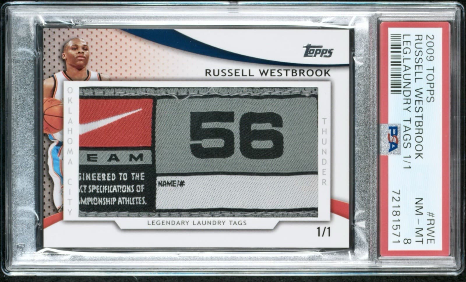 Russell Westbrook Logo Tag Patch 1/1 Topps Legendary Laundry PSA 8 Pop 1 Logoman