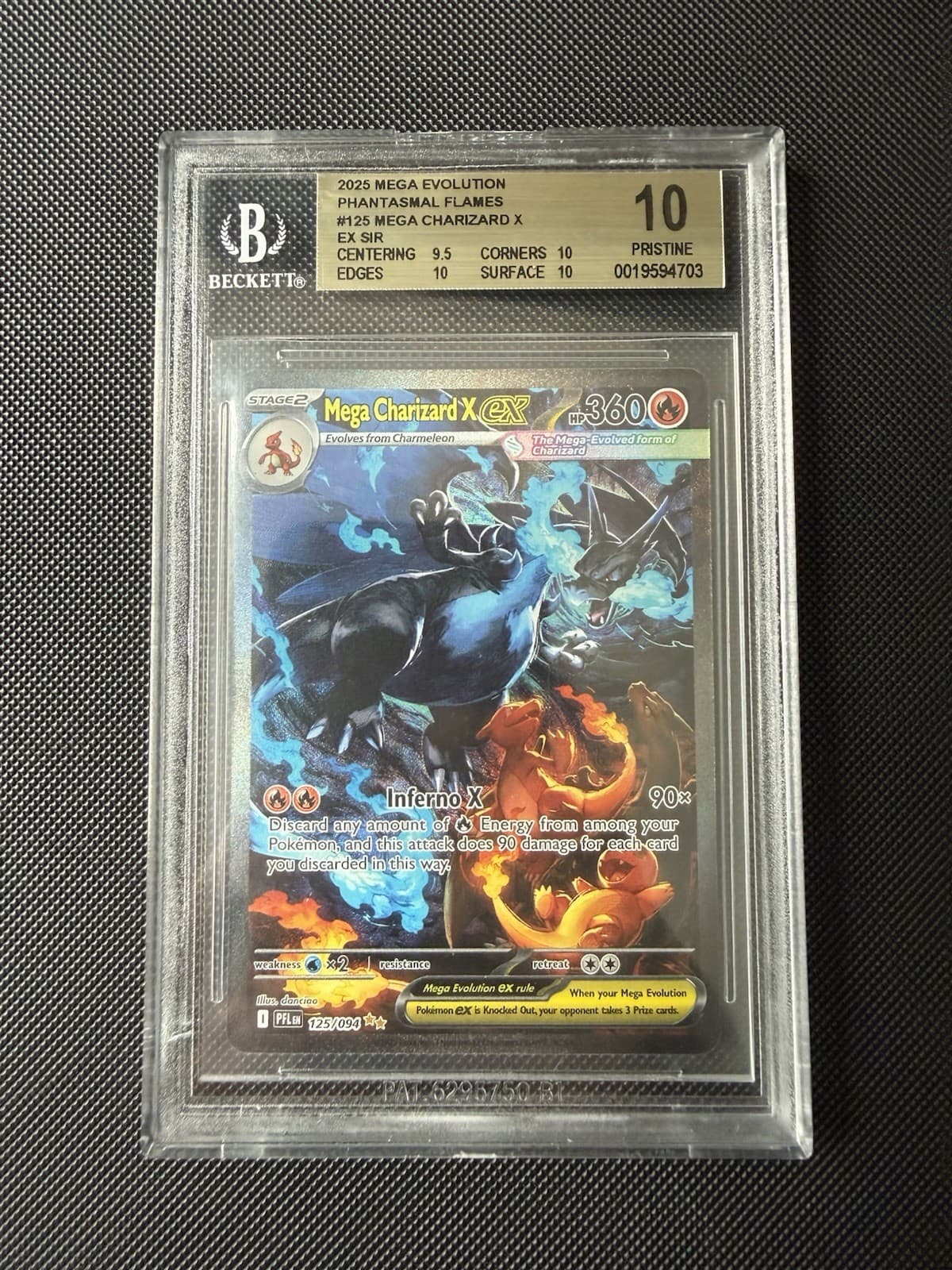 BGS 10 Mega Charizard X EX #125/094 Pokemon Phantasmal Flames SIR Holo PRISTINE
