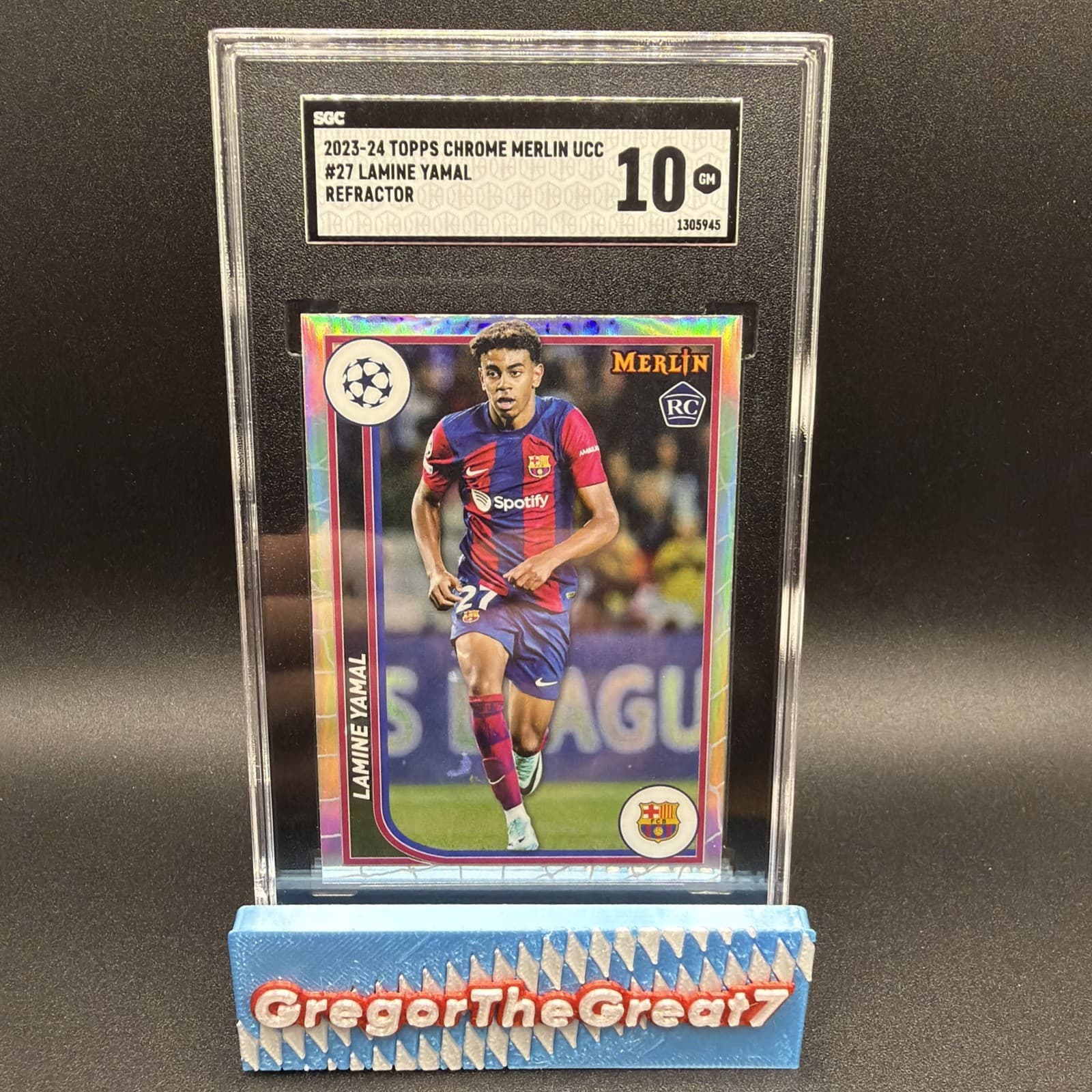 2023-24 Topps Chrome Merlin UEFA Lamine Yamal RC Refractor #27 Barcelona SGC 10