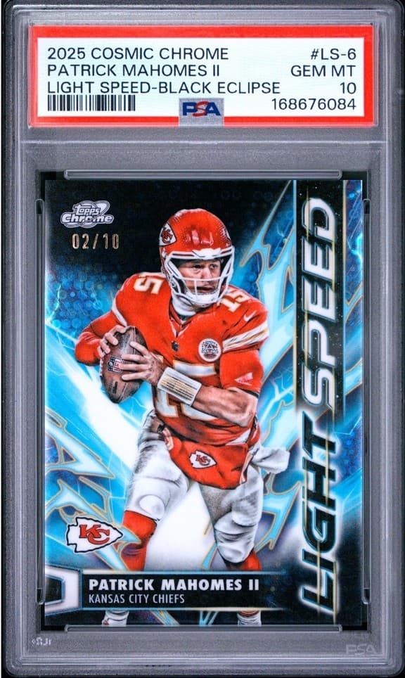 2025 Topps Cosmic Chrome Patrick Mahomes II Light Speed /10 Black Eclipse PSA 10