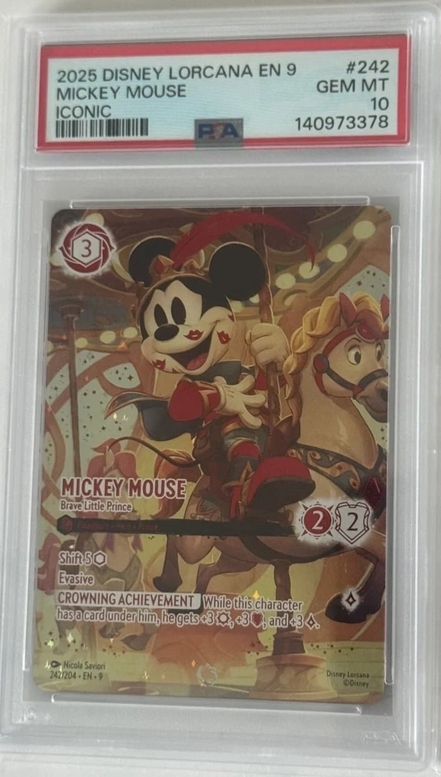 2025 DISNEY LORCANA EN 9-FABLED ICONIC MICKEY MOUSE - BRAVE LITTLE PRINCE PSA 10
