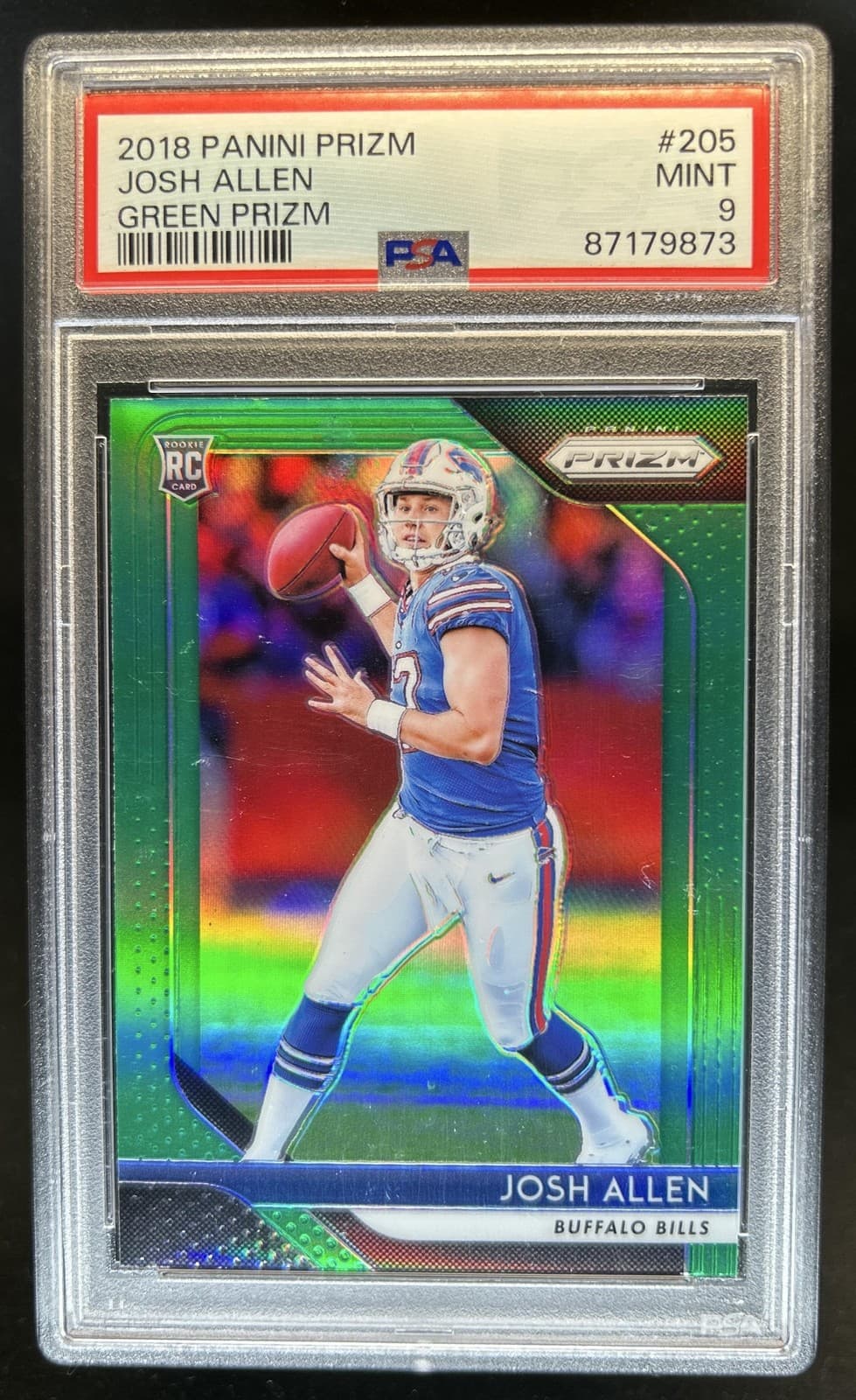 2018 Panini Prizm Josh Allen Green Rookie RC #205 Bills PSA 9