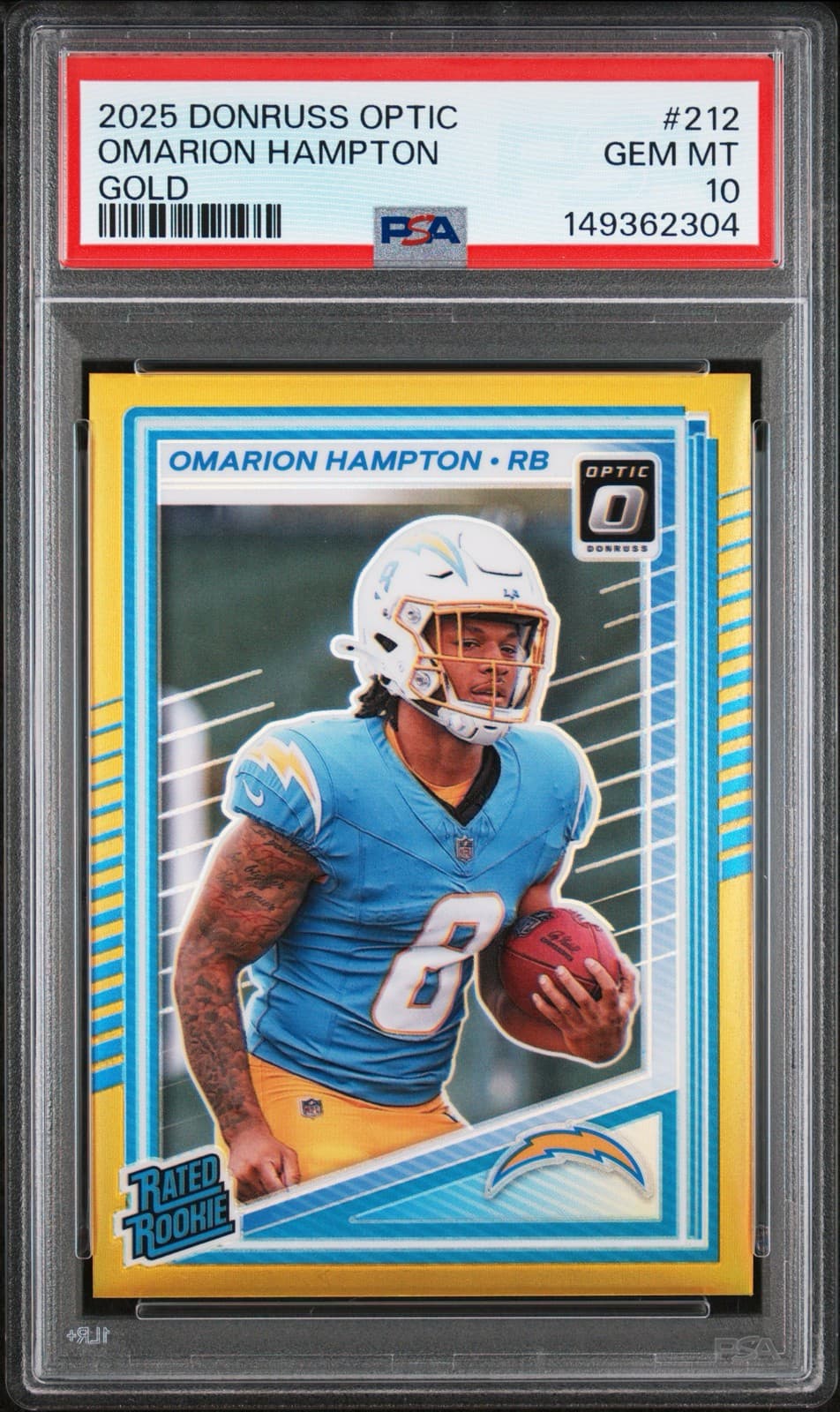 2025 Panini Optic Rated Rookie Omarion Hampton #212 Gold Prizm /10 PSA 10 POP 1