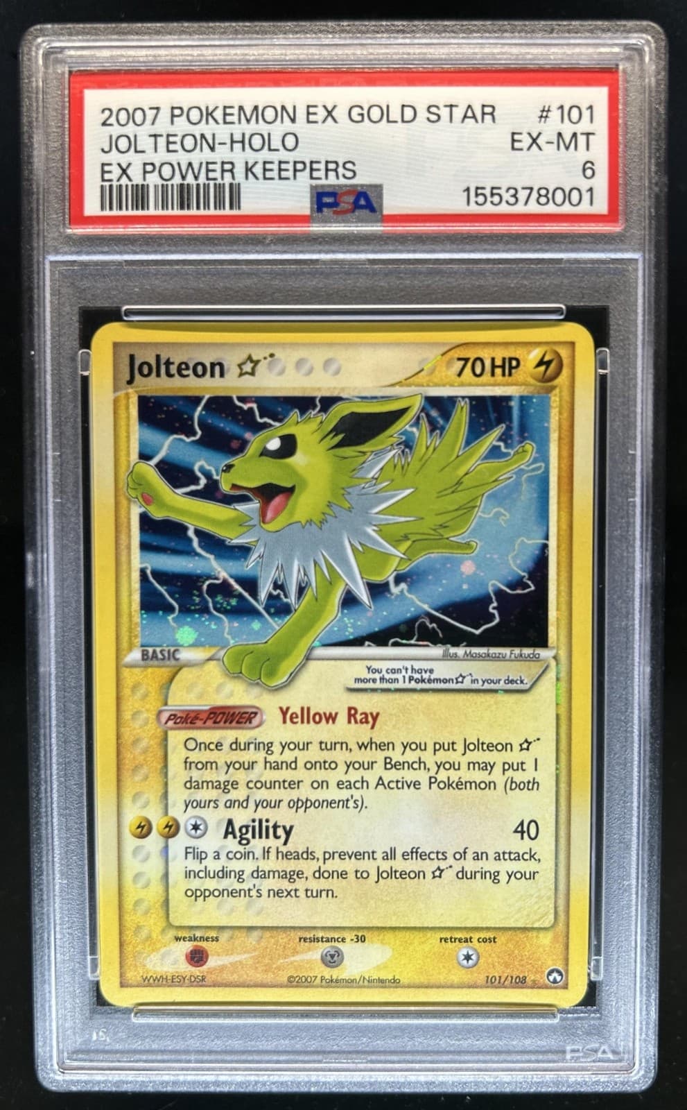 2007 Pokemon EX Power Keepers Jolteon Rare Holo #101/108 PSA 6